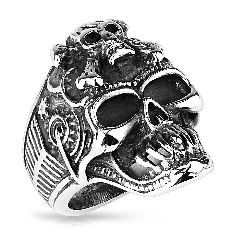 Fingerring Herren Ring Edelstahl Totenkopf gekreuzten Knochen