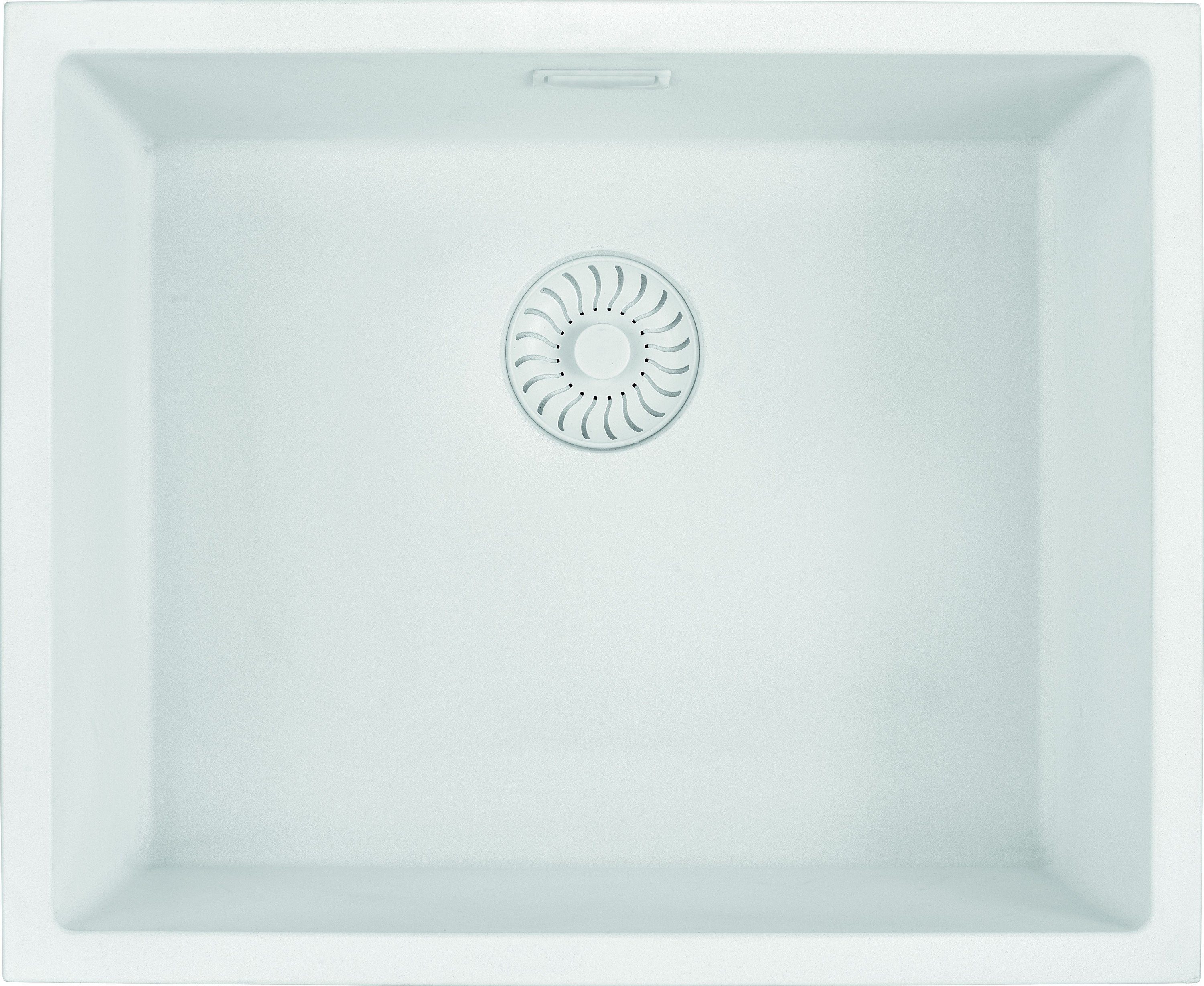 CARESSI Küchenspüle CAGRPP50WHTU, rechteckig, 55/45 cm, White Line, Quarzkomposit, Handgefertigt weiß
