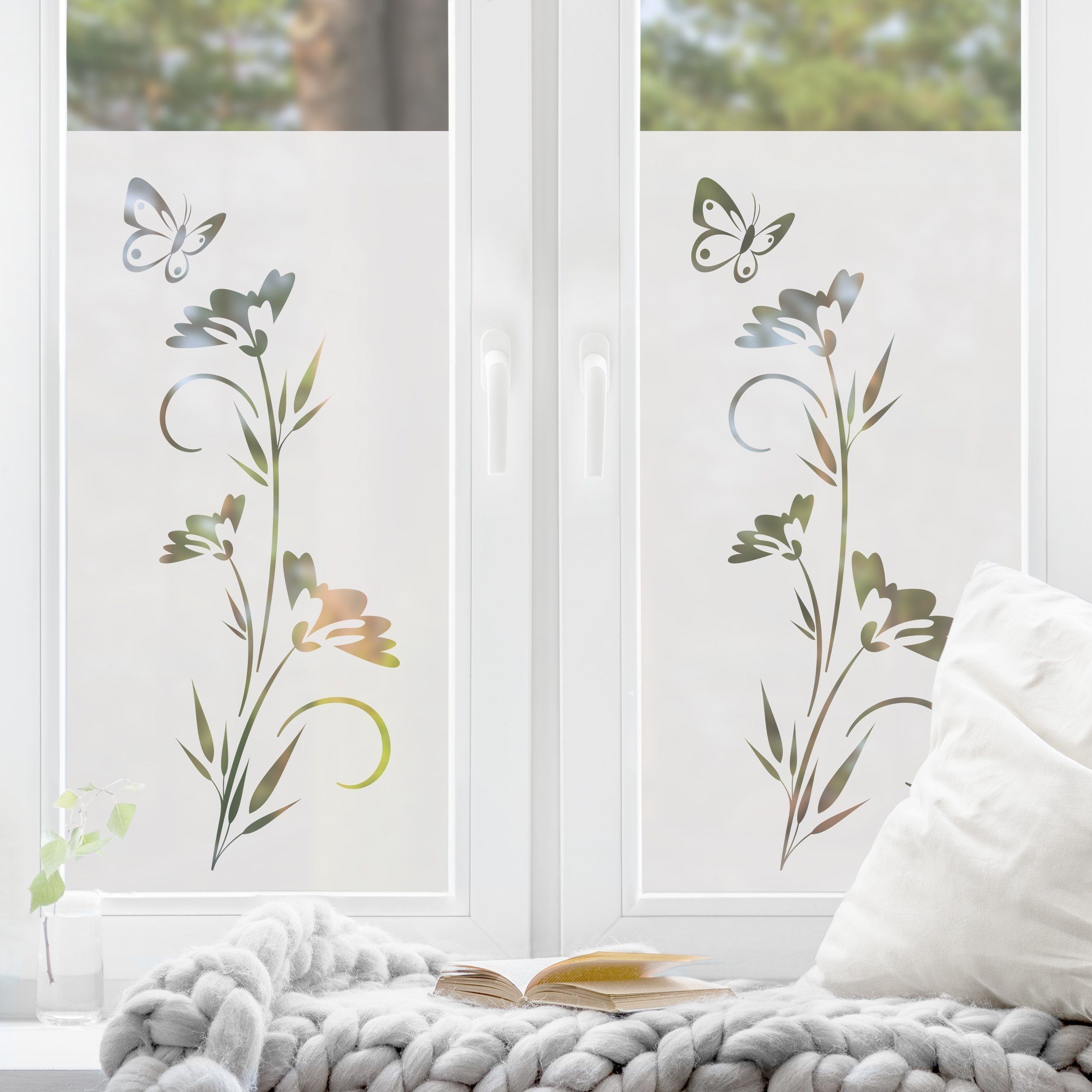 Bilderdepot24 Fensterfolie statisch haftend Motiv Fensterdeko Blümchen II Blume, blickdicht, Innen Fenster Tür Balkontür Küche Badezimmer Wohnzimmer Schlafzimmer