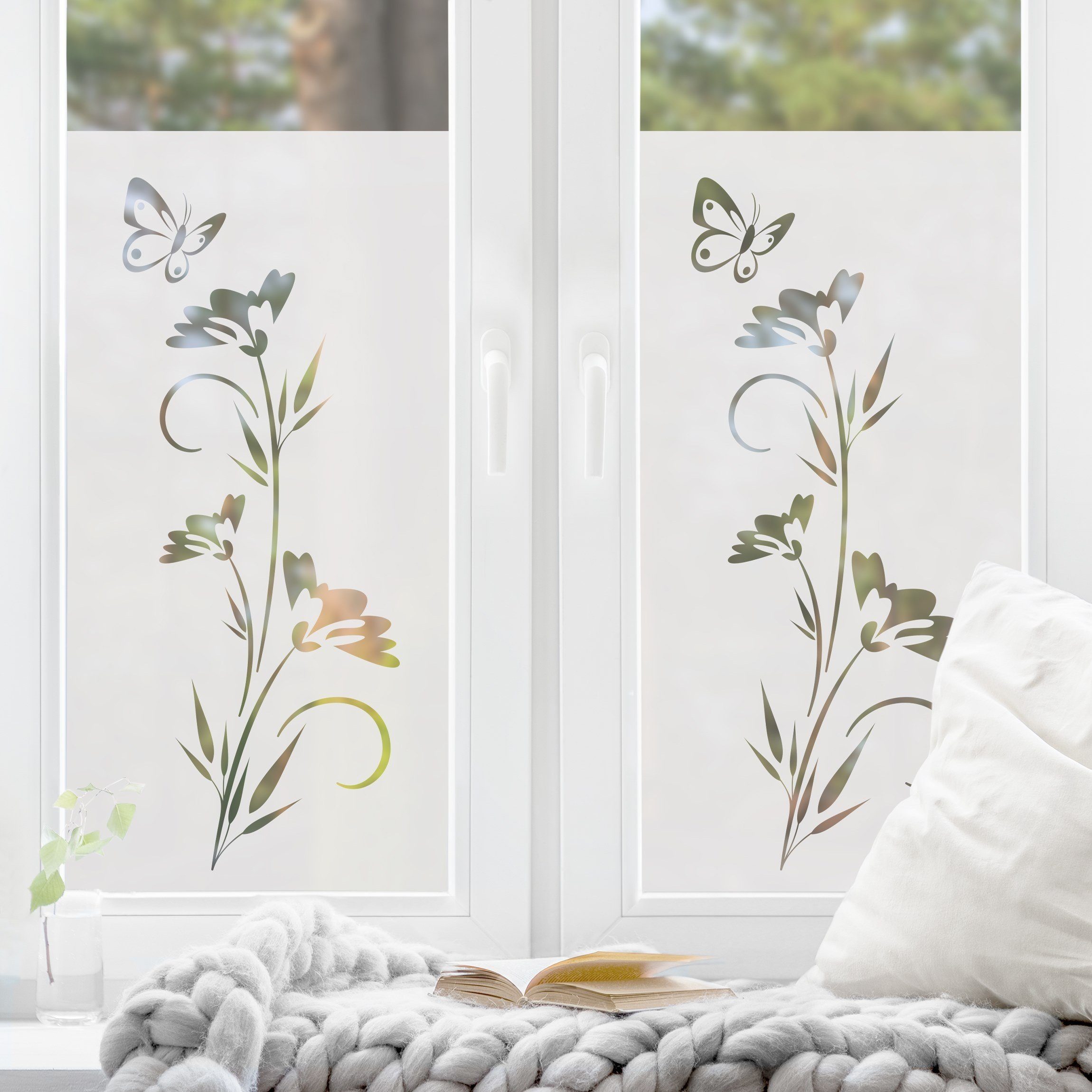 Fensterfolie statisch haftend Motiv Fensterdeko Blütenzauber Bordüre Blume,  Bilderdepot24, blickdicht, Innen Fenster Tür Balkontür Küche Badezimmer  Wohnzimmer Schlafzimmer