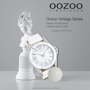 OOZOO Quarzuhr Oozoo Unisex Armbanduhr Vintage Series, Damen, Herrenuhr rund, groß (ca. 45mm) Lederarmband weiß
