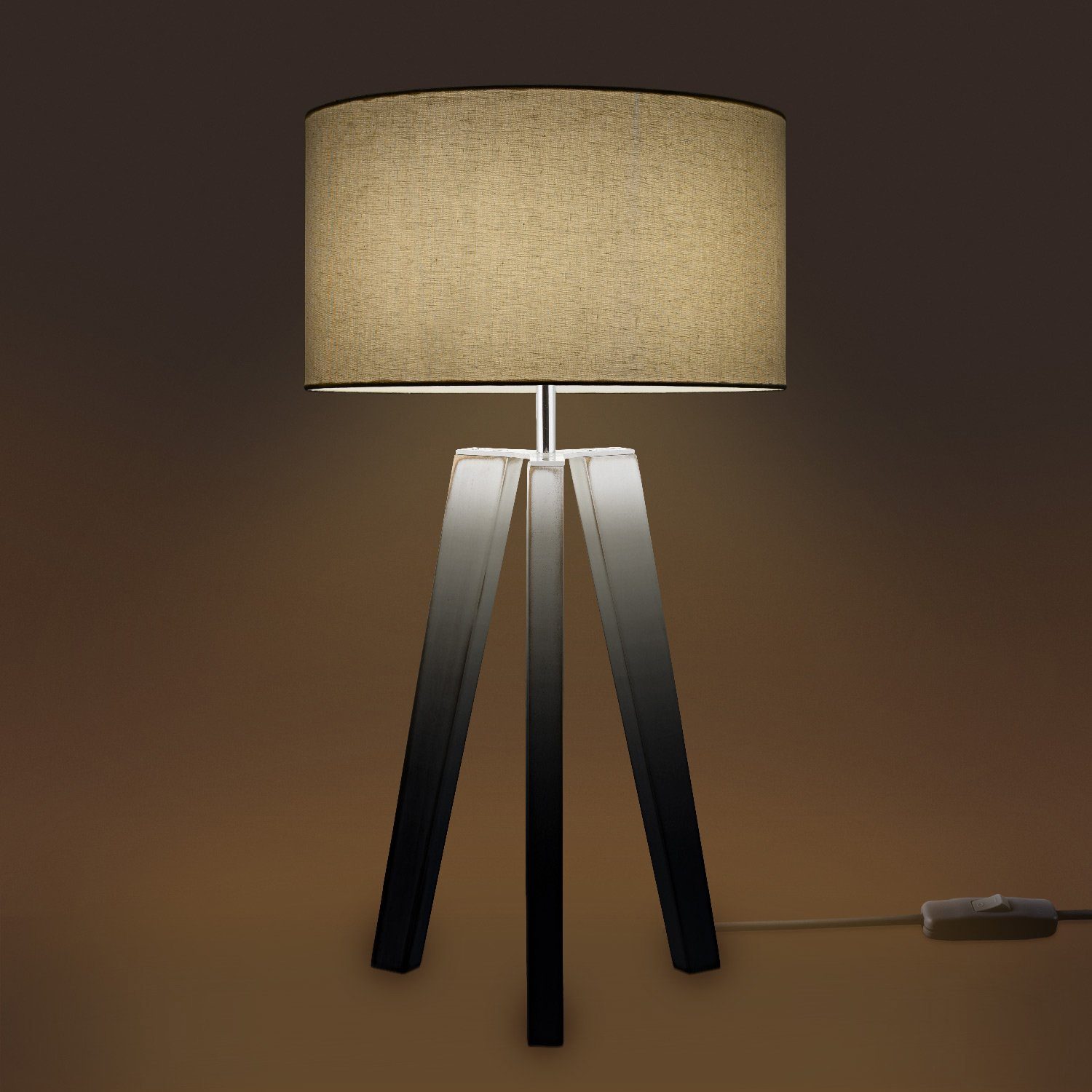 Paco Home Tischleuchte Canvas LED Stil ohne Skandinavischer Leuchtmittel, Wohnzimmer Stehlampe Lampe E27 Fuß uni Vintage Color
