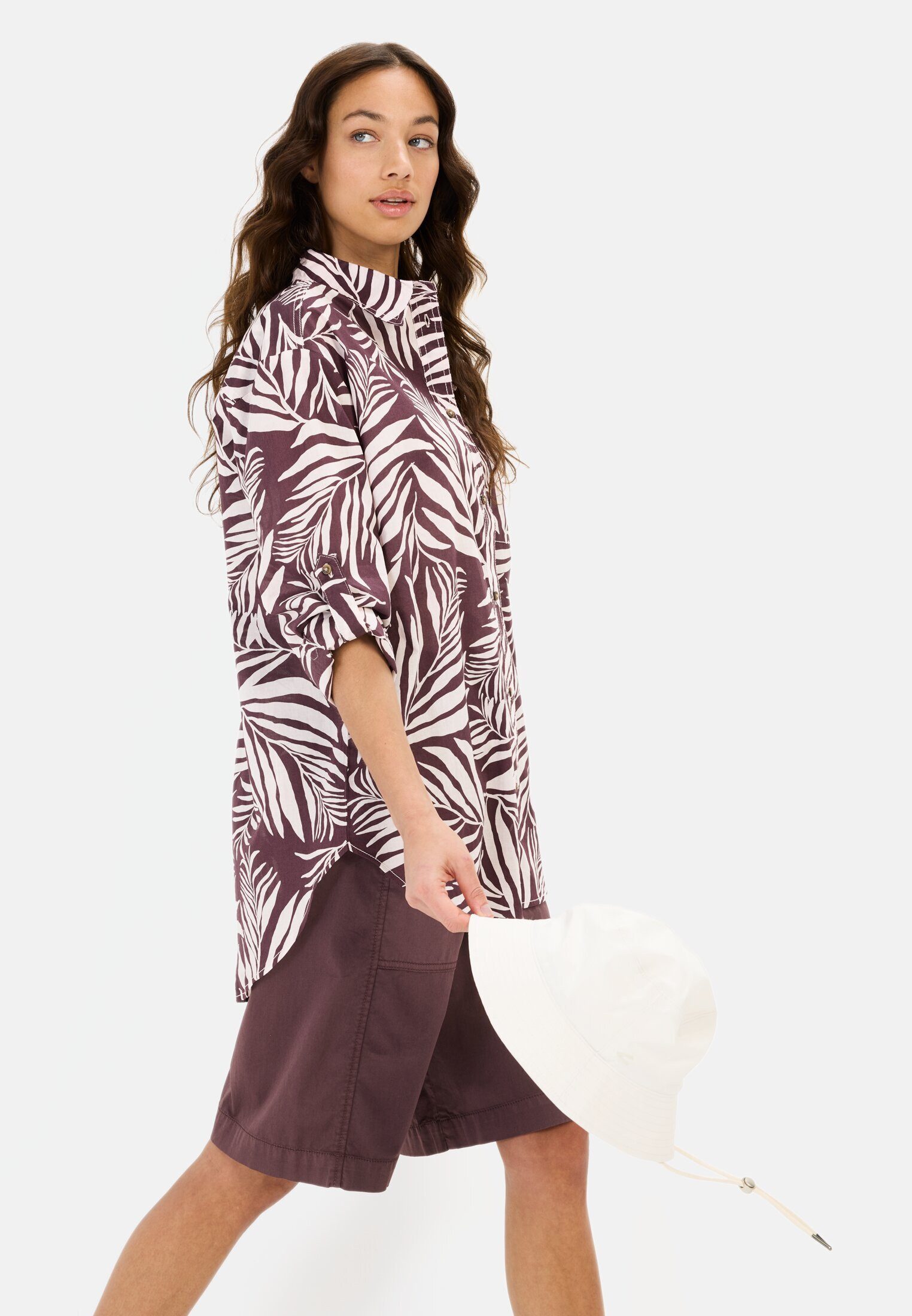 camel active Hemdbluse Hemdbluse mit Blumenprint aus Baumwolle Langarm Allover Print