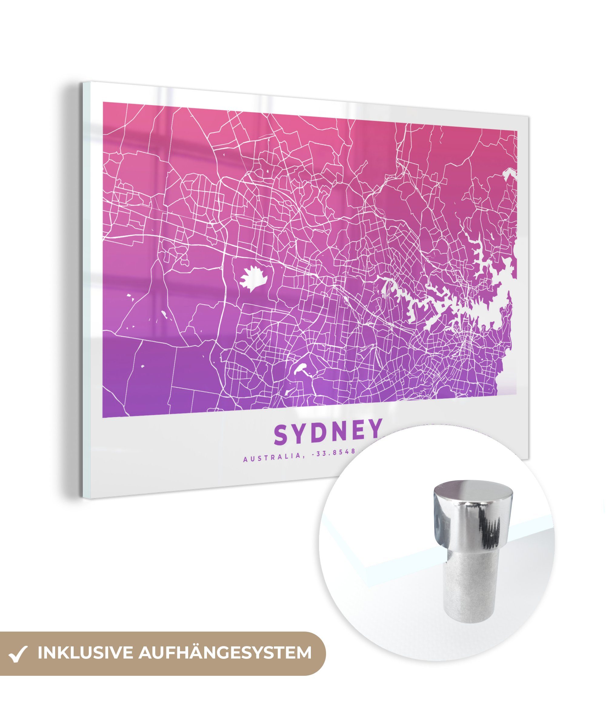 MuchoWow Acrylglasbild Sydney - Stadtplan - Australien, (1 St), Acrylglasbilder Wohnzimmer & Schlafzimmer