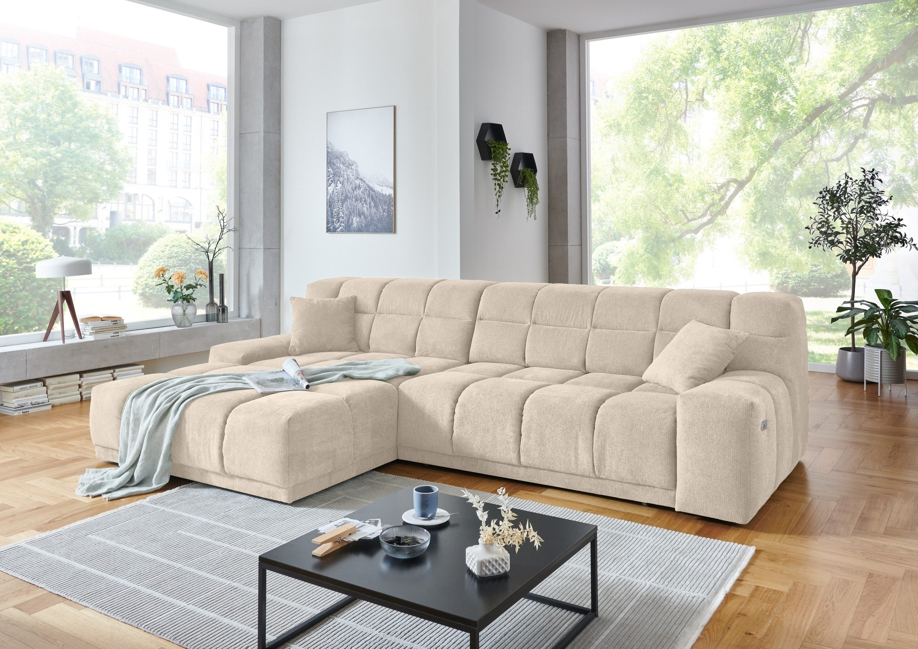 Iwaniccy Polstergarnitur Motor-Sitztiefenverstellung, Aragon 03 beige - 309x82x196cm (BxHxT)