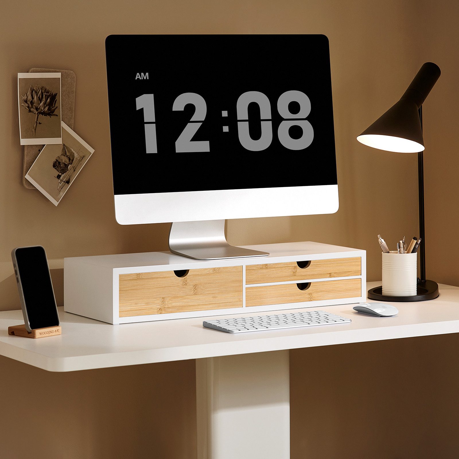 SoBuy Monitor-Halterung BBF11, (Monitor Bildschirm Ständer Bildschirmerhöher Monitorständer Weiß-Natur) – Bild 2 von 5