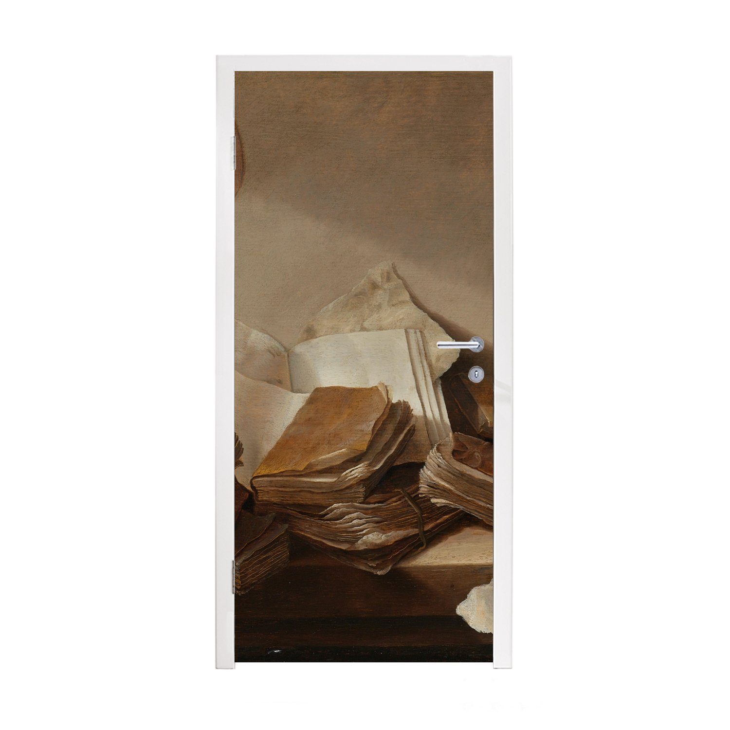 MuchoWow Türtapete Stilleben mit Büchern - Gemälde von Jan Davidsz. de Heem, Matt, bedruckt, (1 St), Fototapete für Tür, Türaufkleber, 75x205 cm