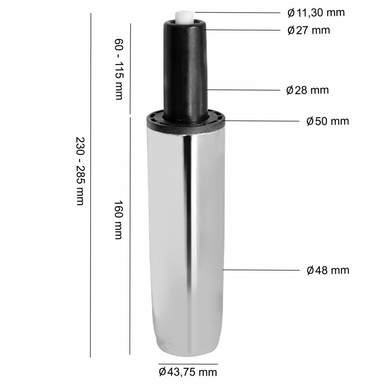 160mm GASDRUCKDÄMPFER Gasdruckfeder Bürostuhl GASFEDER / 50mm furnicato Chrom