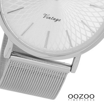 OOZOO Quarzuhr Oozoo Damen-Uhr silber, Damenuhr rund, groß (ca. 40mm), Edelstahlarmband silber, Fashion