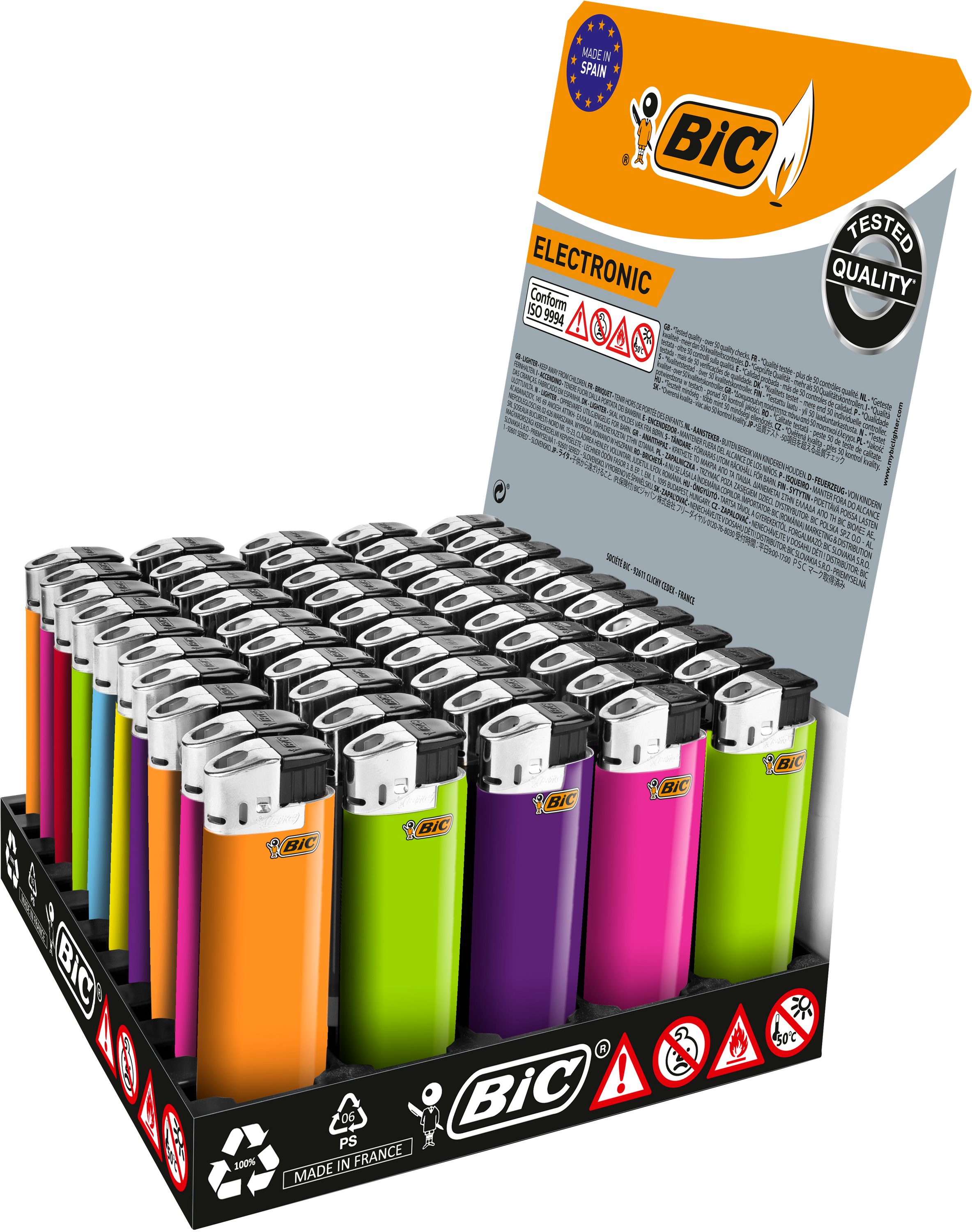 Feuerzeuge BIC Feuerzeuge Electronic 50er Tray, 50 Stück Elektrofeuerzeuge