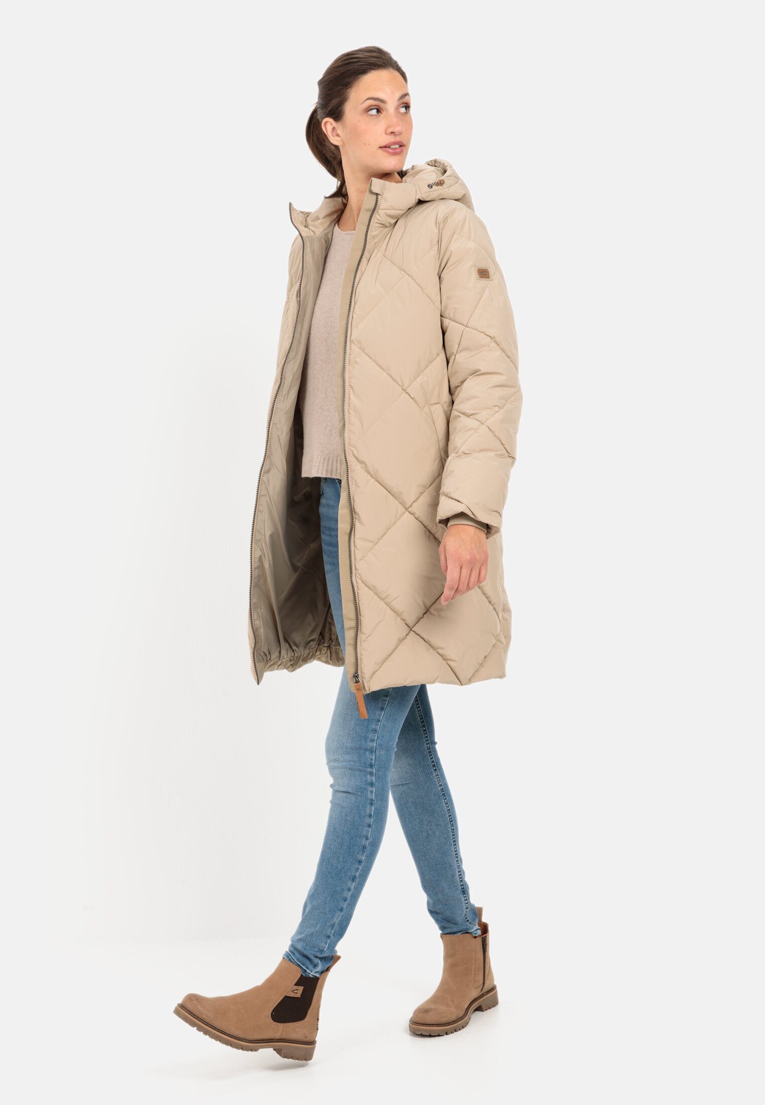 camel active Steppmantel aus recyceltem Polyester Langarm Kordelzug
