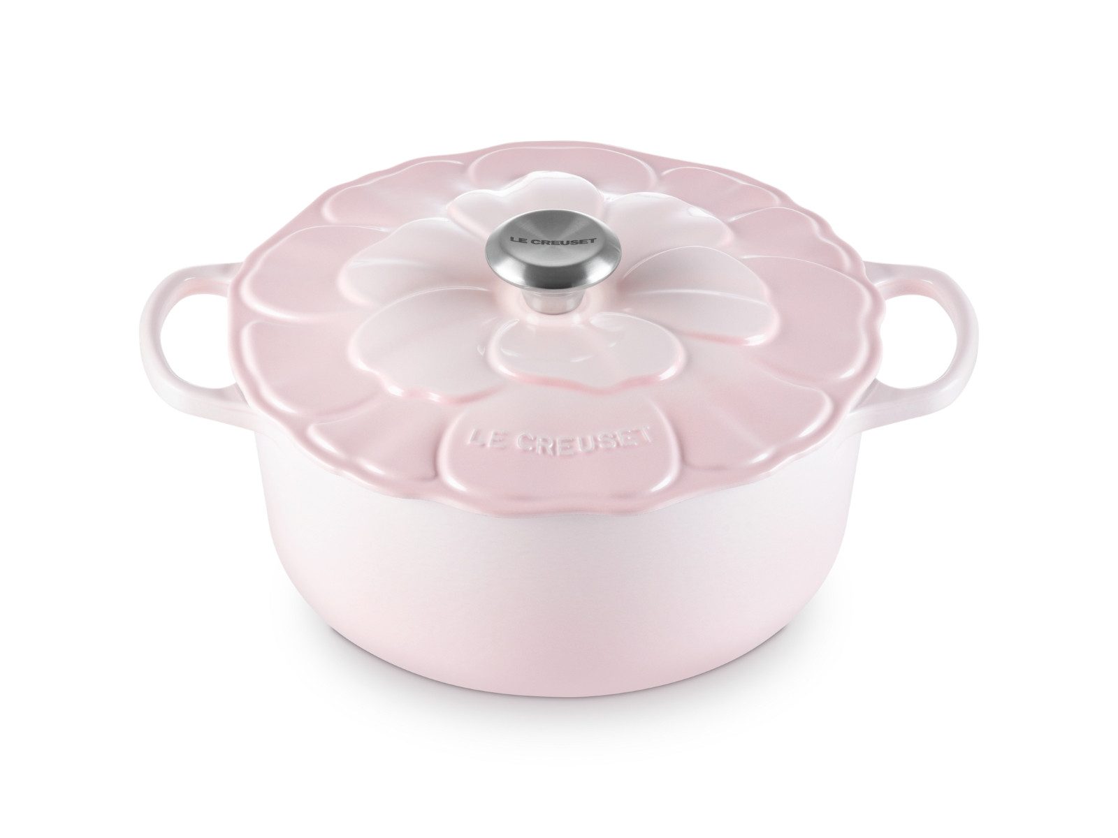 LE CREUSET Bräter Bräter Blume Signature rund shell pink 26cm, Emailliertes Gusseisen