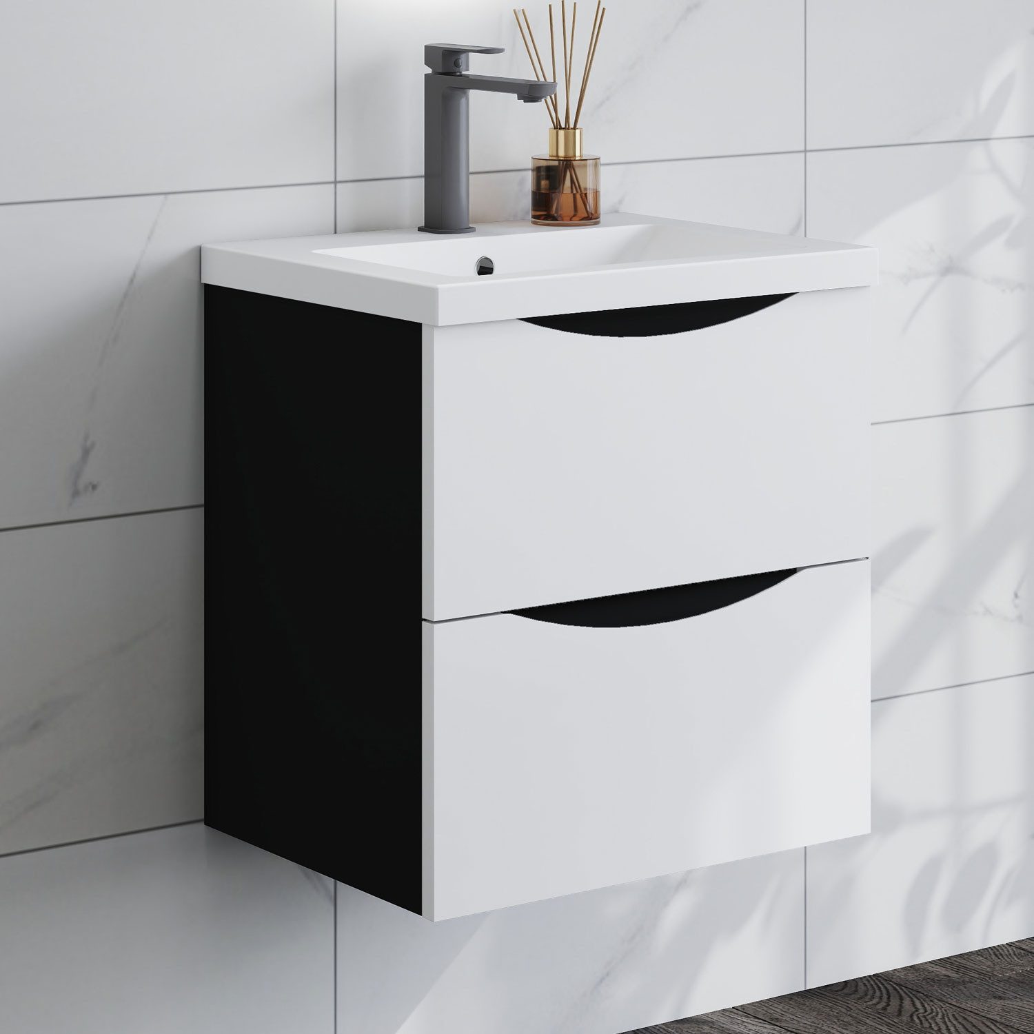 duschspa Waschtisch Waschbecken mit Unterschrank Waschtischunterschrank Smiley, Badmöbel in Breite 50/60/80/90/100 cm