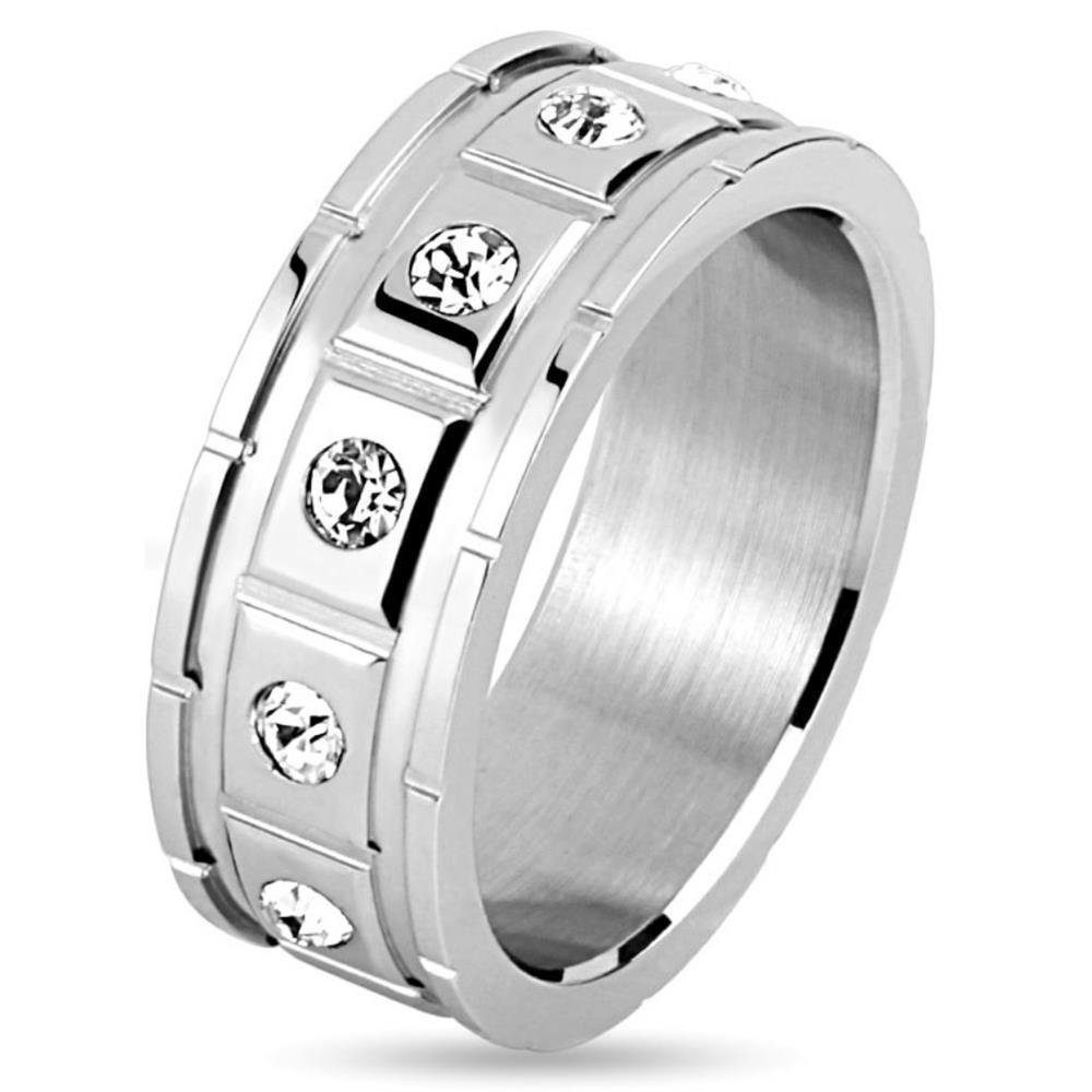 BUNGSA Fingerring 54 (17.2) Ring Herren silber viereckig Kristalle Edelstahl (Ring, aus 12 1-tlg), Damen Damen