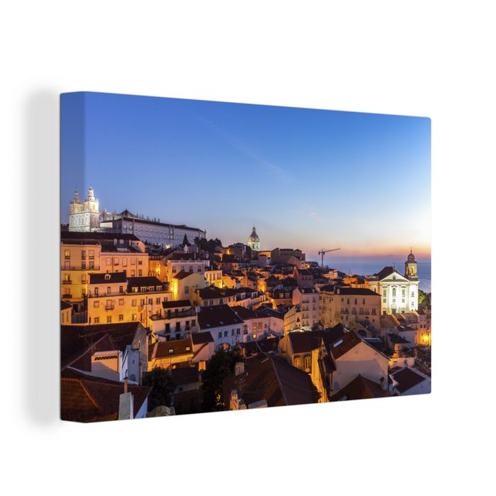 OneMillionCanvasses® Leinwandbild Sonnenaufgang - Portugal - Lissabon (1 St) Wandbild Leinwandbilder Aufhängefertig Wanddeko