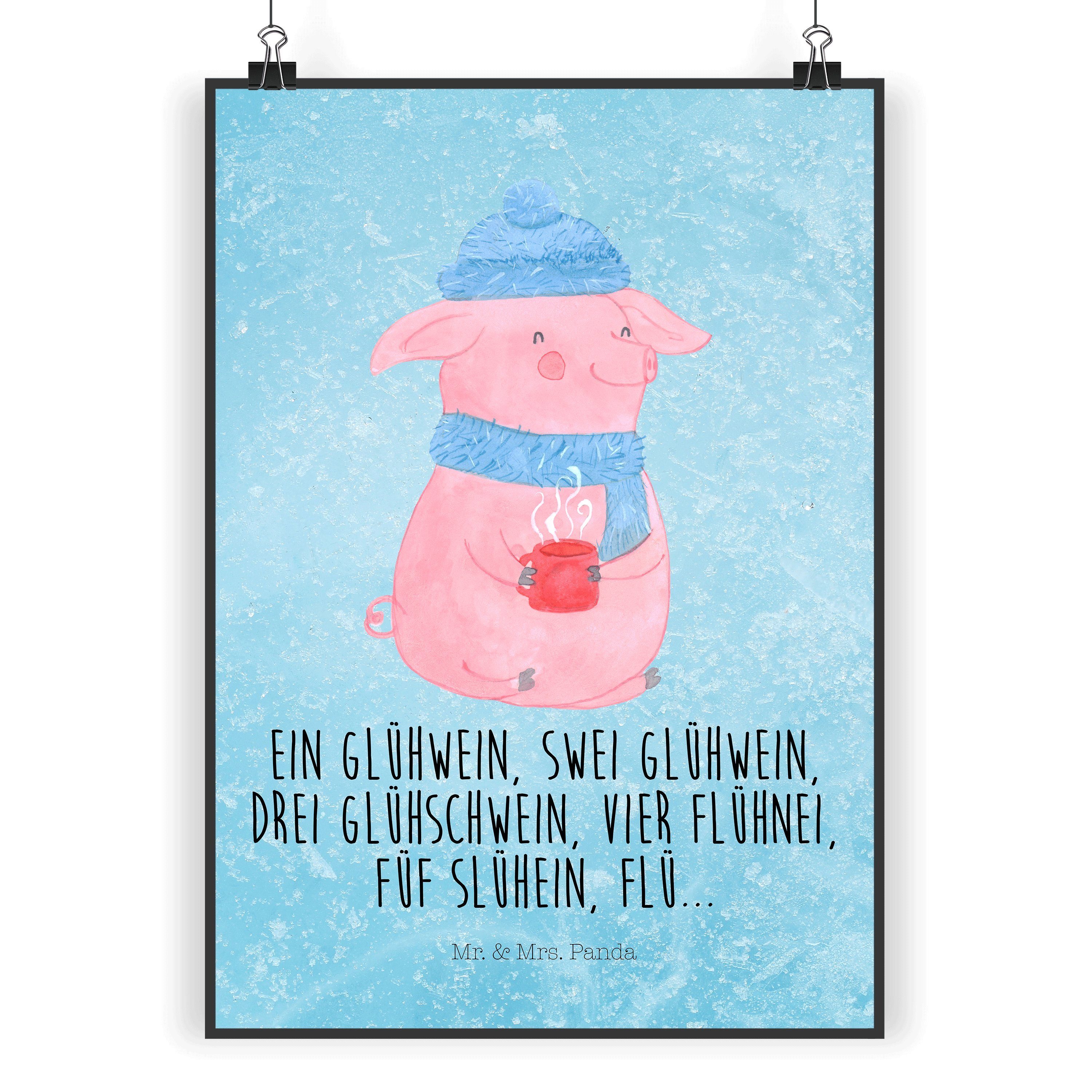 Mr. & Mrs. Panda Poster DIN A4 Schweinchen Glühwein - Eisblau - Geschenk, Poster, Advent, Rau, Lallelndes Glühschwein (1 St), Lebendige Farben