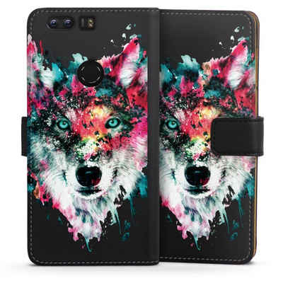 DeinDesign Handyhülle Riza Peker Wolf bunt Wolve ohne Hintergrund, Huawei Honor 8 Hülle Handy Flip Case Wallet Cover Handytasche Leder