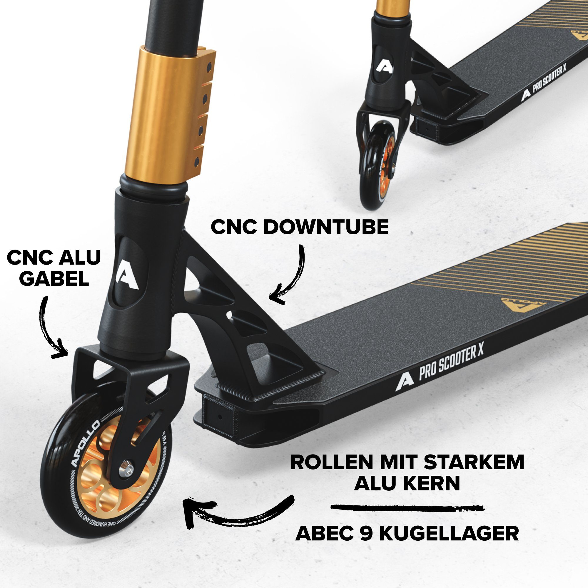 Apollo Stuntscooter Stunt Scooter Genesis X Pro - High End Stuntscooter, Profi Trick Roller mit 120mm Alu Core Wheels Kickscooter