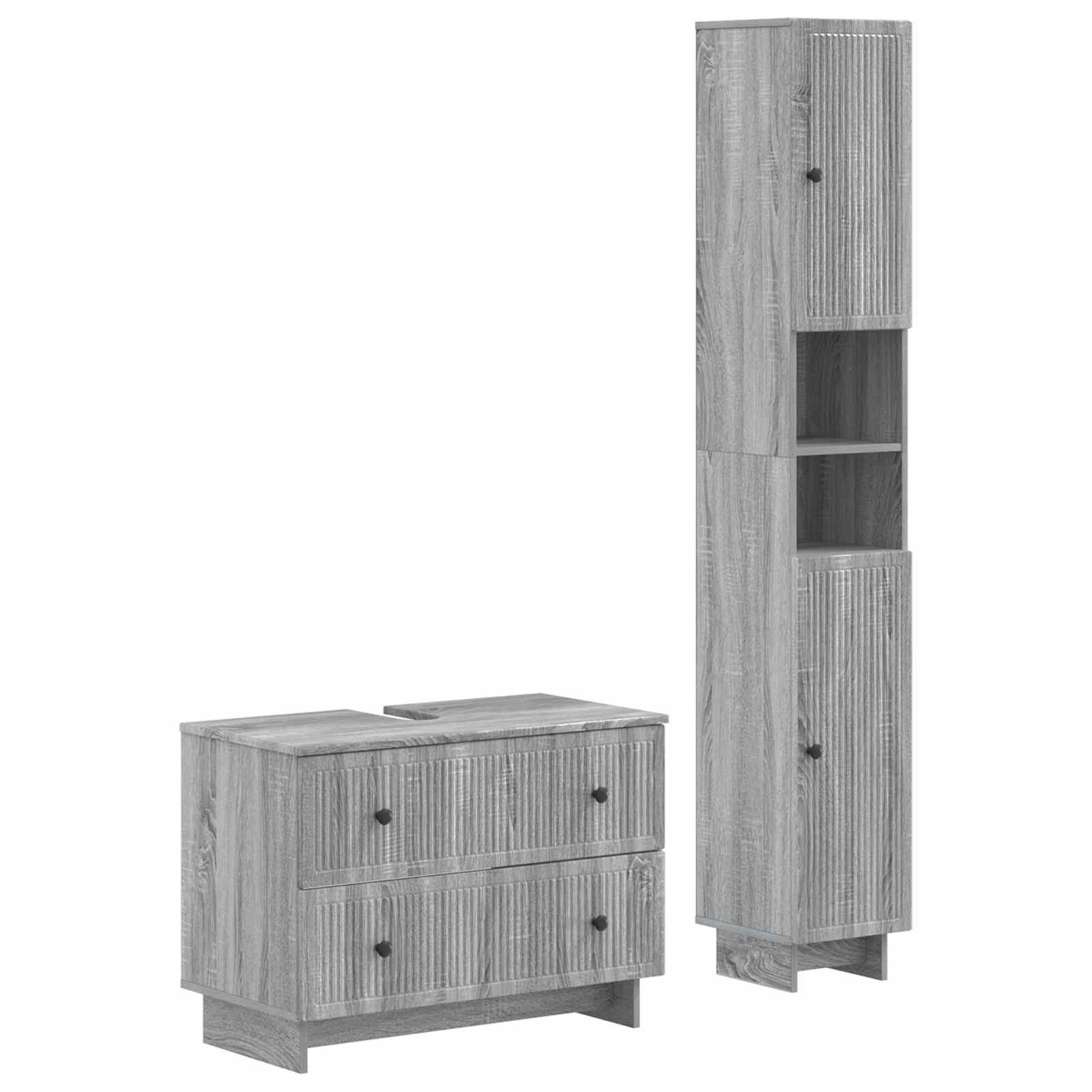 vidaXL Gartenlounge-Set 2-teiliges Badezimmer Schrank Set EDE Sonoma-Grau Holzwerkstoff