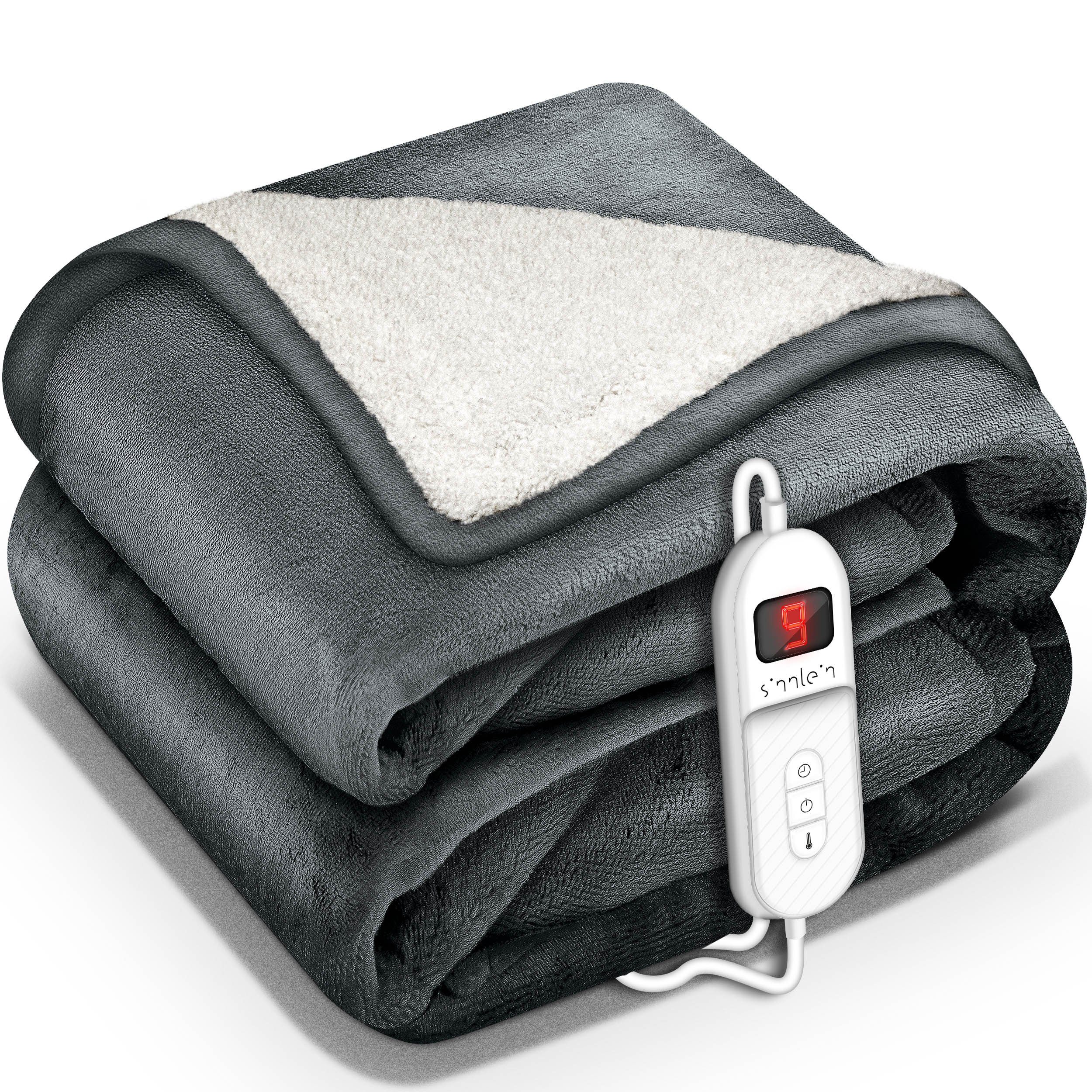 sinnlein Heizdecke mit Abschaltautomatik Elektrische Wärmedecke, mit 9 Temperaturstufen Kuscheldecke Bett, Sofa, Decke elektrisch mit Timer Digitalanzeige, 9 Temperaturstufen