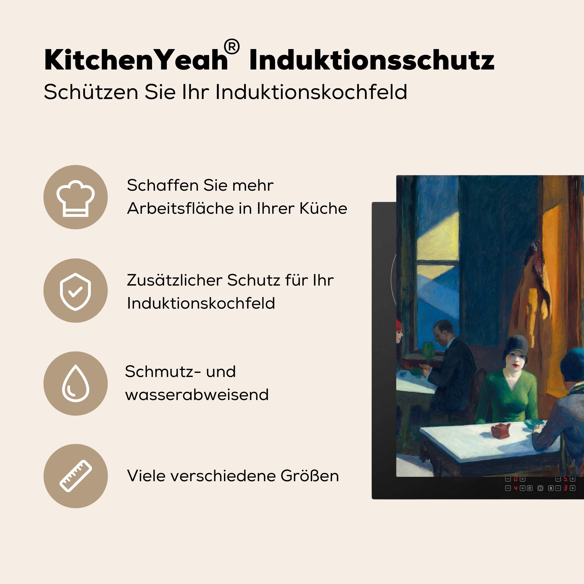 cm, Suey (1 Chop küche, tlg), Ceranfeldabdeckung die - MuchoWow Edward Herdblende-/Abdeckplatte für 59x52 Induktionsmatte Vinyl, Hopper,