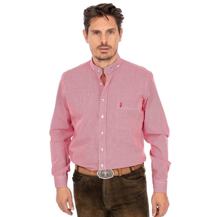 Almsach Trachtenhemd Hemd Stehkragen 760CO rot (Slim Fit)