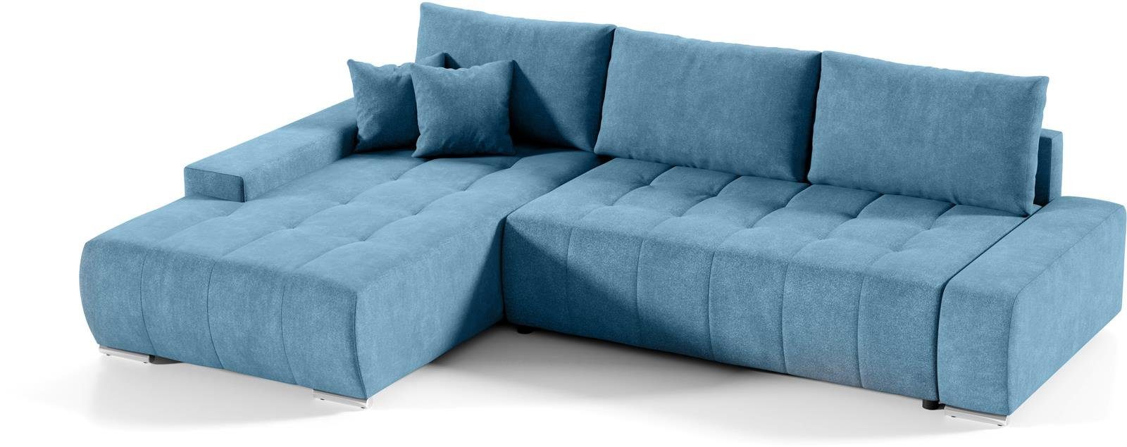 Compleo Ecksofa L-Form Ecksofa mit Steppung, mit Schlaffunktion, KLARA aus Velourstoff Blau