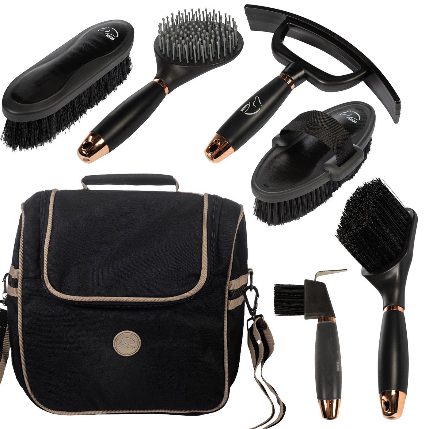 HKM Pferdebürste Pferdepflege-Set Putzset Nero
