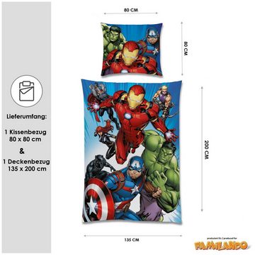 Kinderbettwäsche Marvel Avengers im Comic Stil 135x200 80x80cm aus 100% Baumwolle, Familando, Renforcé, 2 teilig, mit allen wichtigen Avengers