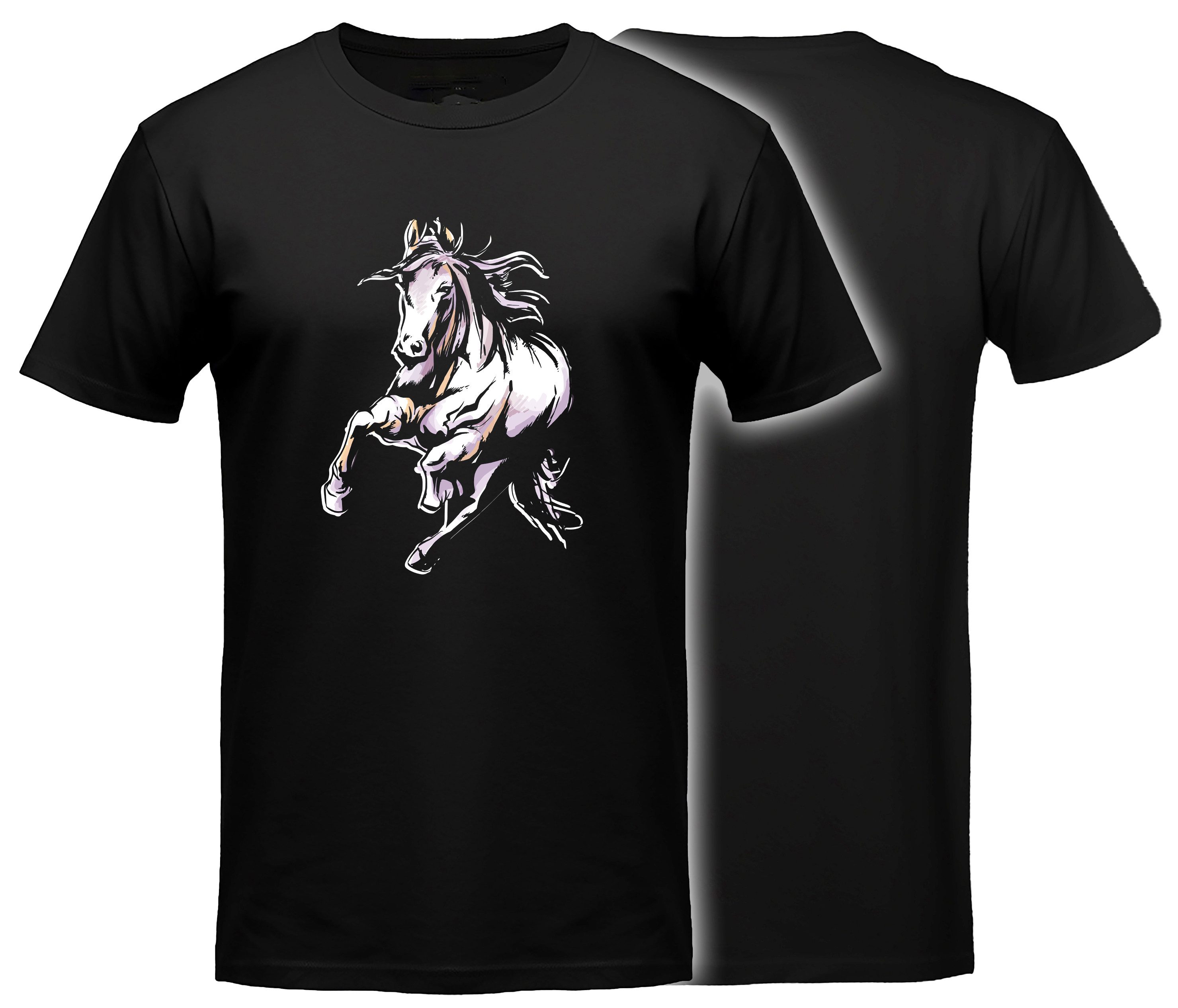 MyDesign24 T-Shirt Pferde print Shirt Pferde T-Shirt schwarz kurzarm Regular Fit i168