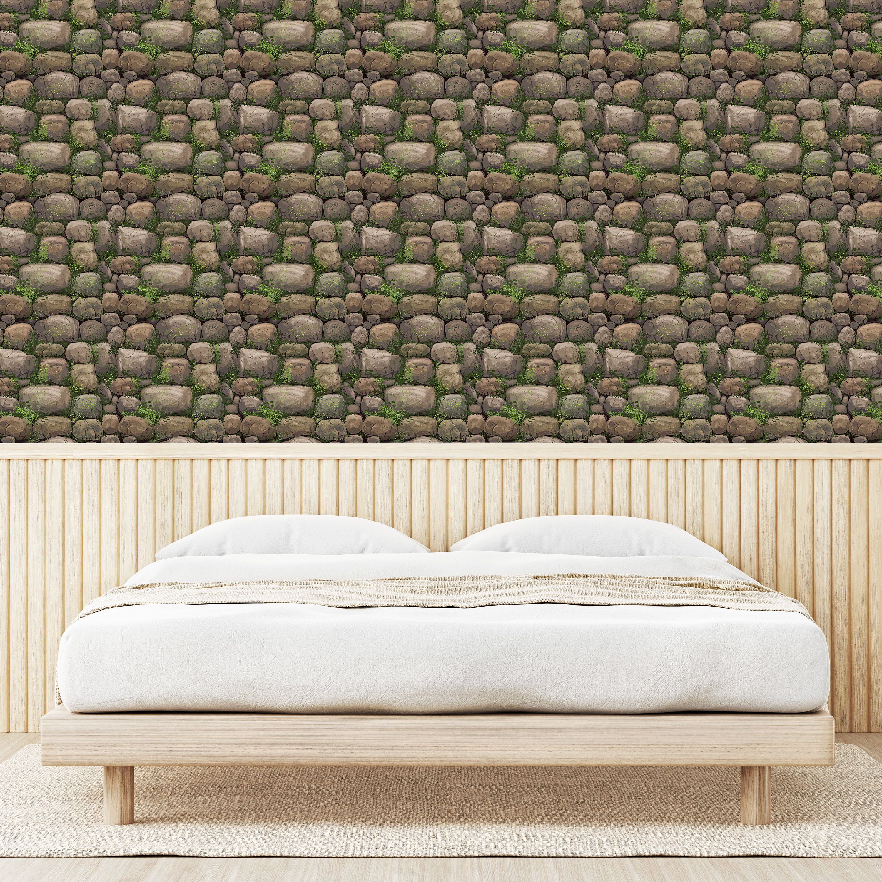 Moos bedeckt selbstklebendes Wohnzimmer Vinyltapete Abakuhaus Küchenakzent, Steine ​​mit Natur
