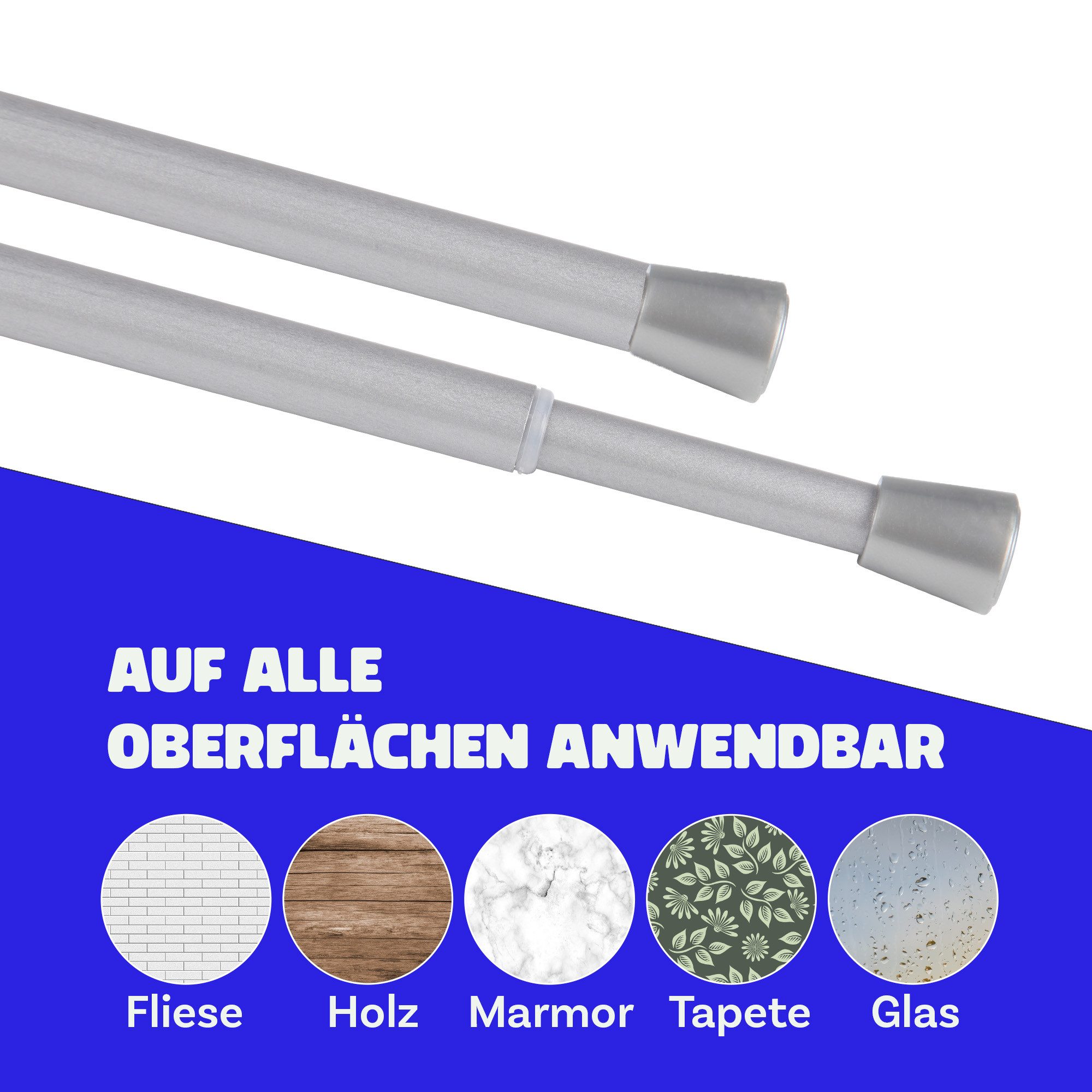 Bestlivings Spannstange ohne Bohren, Ø 19 mm, 1-läufig, ausdrehbar, klemmen, geklemmt, Metall, bis 5 kg belastbar, Stange: Metall, Endstück: Kunststoff (Antirut – Bild 4 von 5