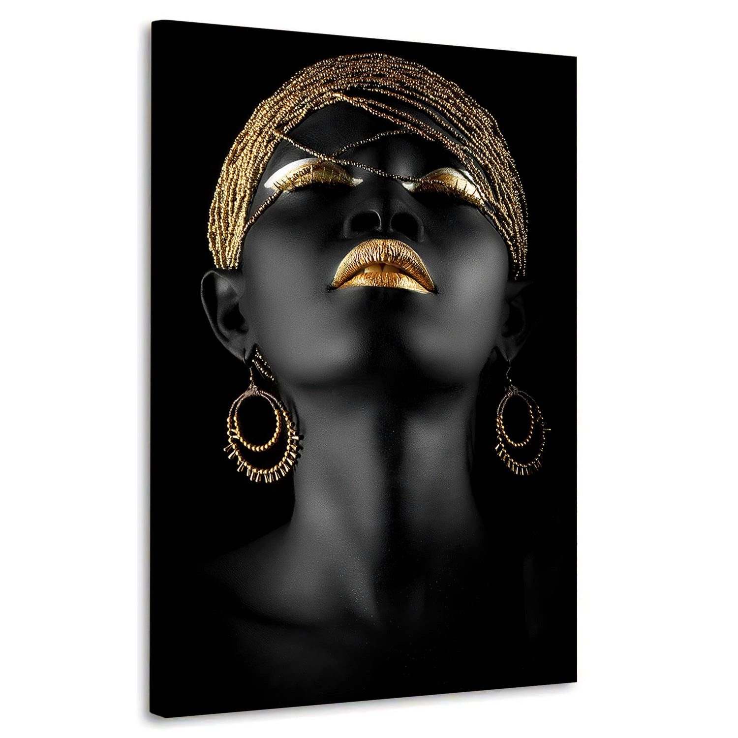 Artedinoi Leinwandbild Afrikanische Frau Gold Make-up Lippen Leinwandbild Wandbild XL, Afrikanische Frau mit Gold-Make-up