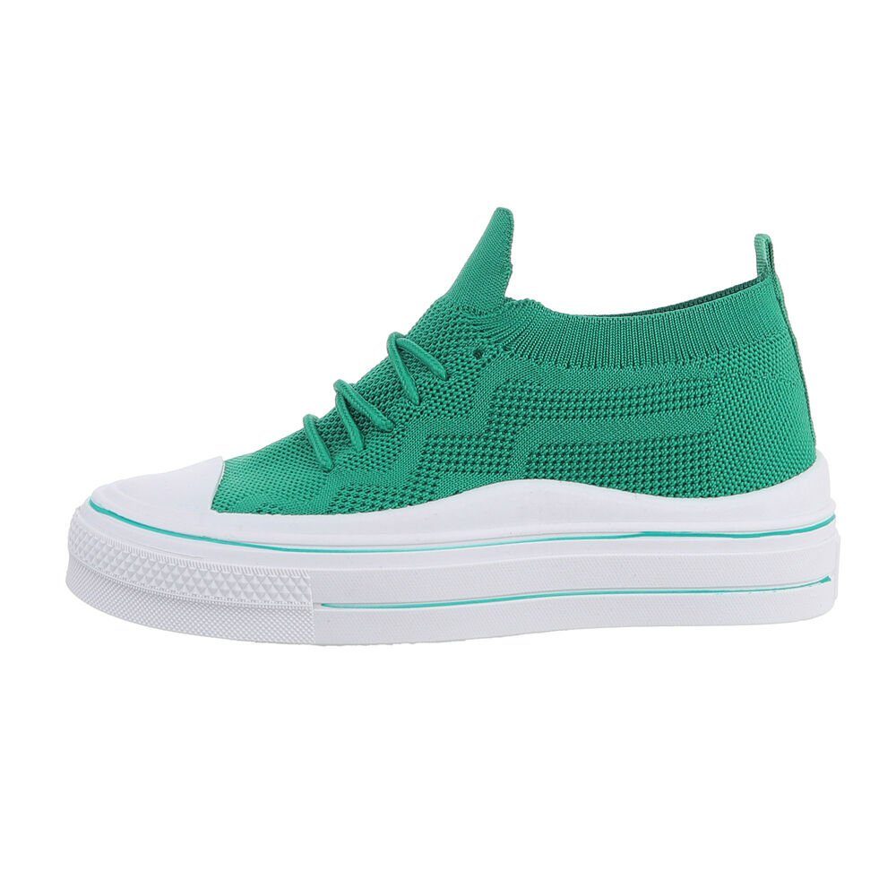 Ital-Design Damen Low-Top Freizeit Sneaker Flach Sneakers Low in Grün Grün, Weiß