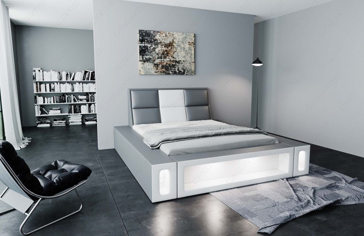 Kunstleder Topper, Boxspringbett Beleuchtung Bett LED Mit mit Dreams grau-weiß Sofa Premium mit Komplettbett Beleuchtung, Matratze, mit Venosa LED