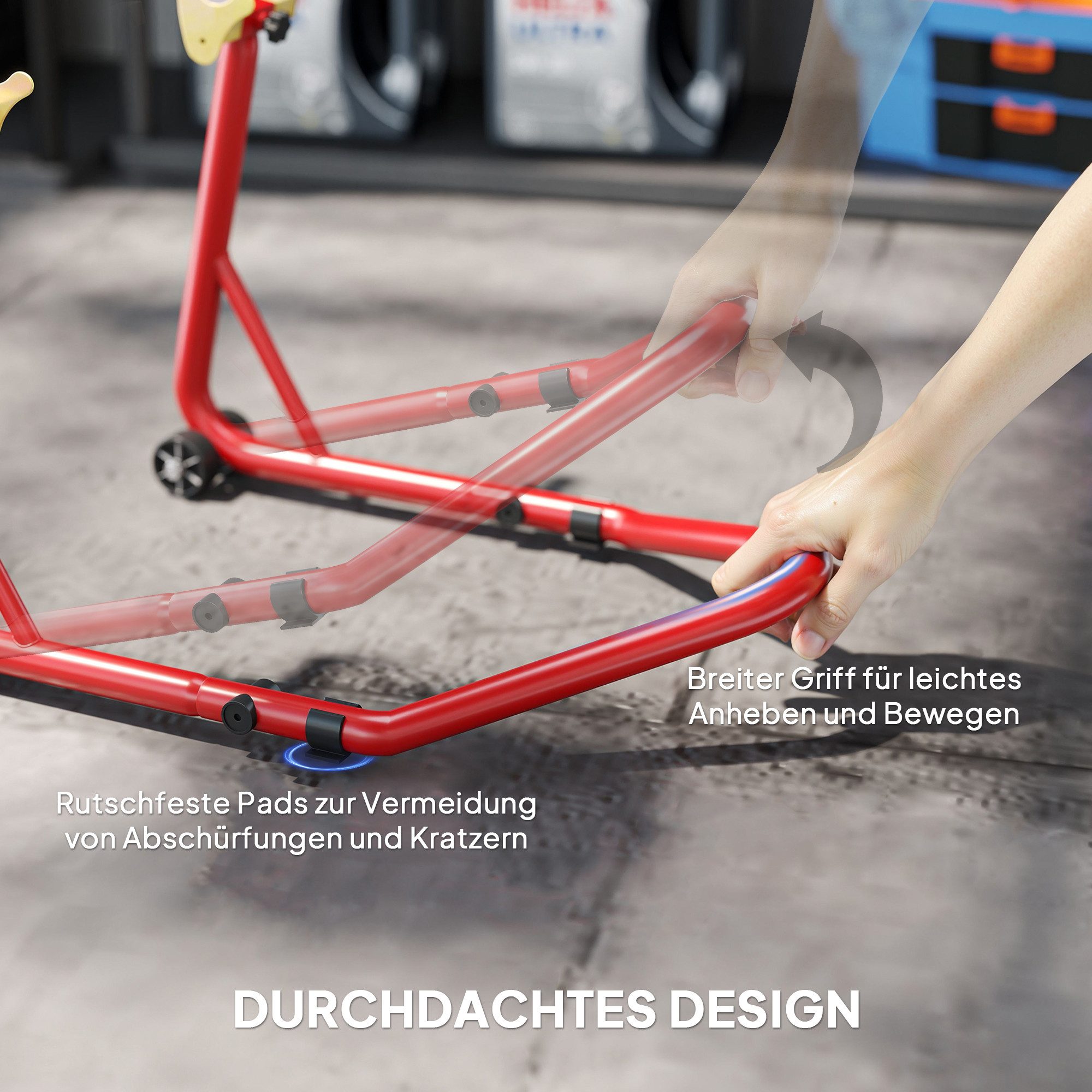 HOMCOM Bicycle/Motorcycle Stand (Front/Rear Stand, 1-Piece, Motorcycle Stand), up to 544 kg, for Rear Wheel, Steel, Red