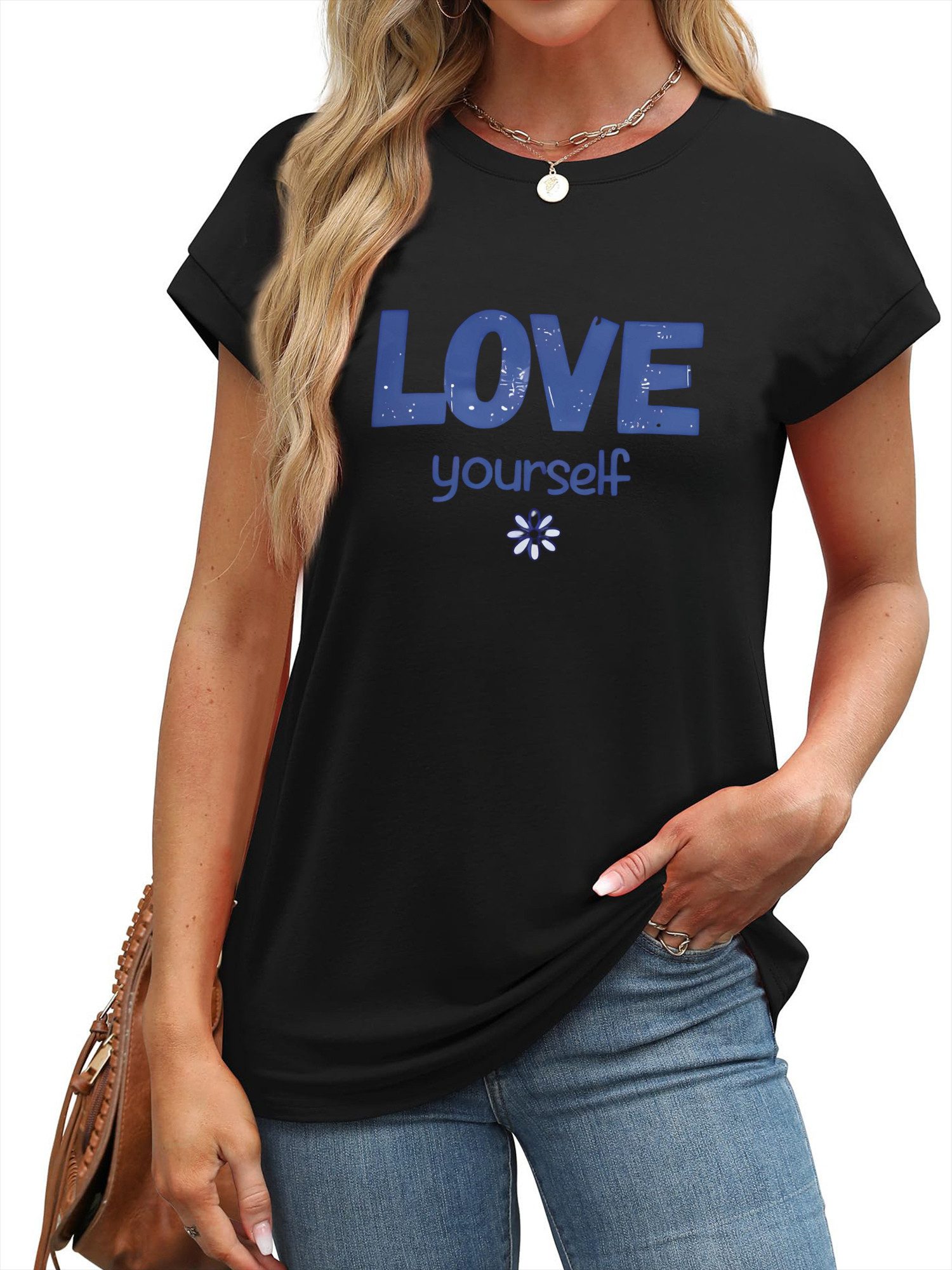 PYLIKE Carmenshirt Damen bequemes Sommer Kurzarm Carmenshirt LOVE Print Modische Outfits Business Strand Urlaub Blusen Kleidung