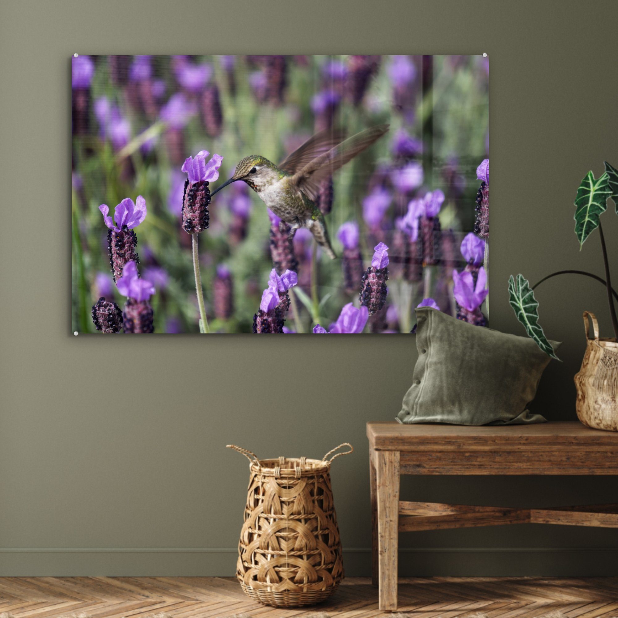 Wohnzimmer Acrylglasbilder Blumen, Acrylglasbild Schlafzimmer (1 - MuchoWow St), Vogel Lavendel & -