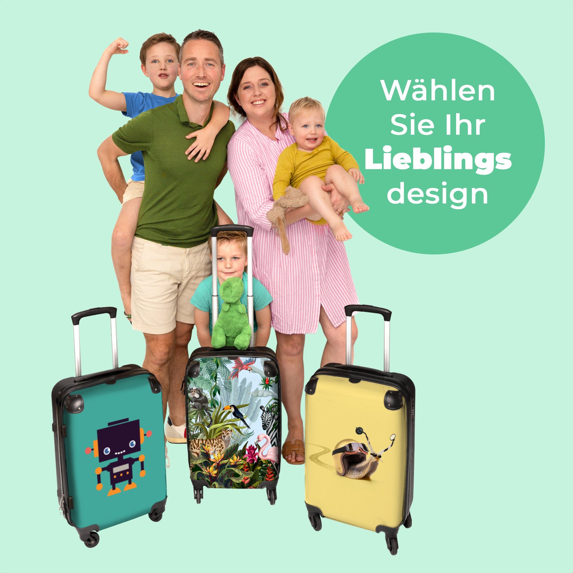 -, 4 Zebra Trolley Große Reisekoffer Jungen Rollen, mit - NoBoringSuitcases.com© 67x43x25cm Aufgabegepäck 4 Rollkoffer Mädchen Koffer Natur - - Rollen Dschungel Kinder - - -