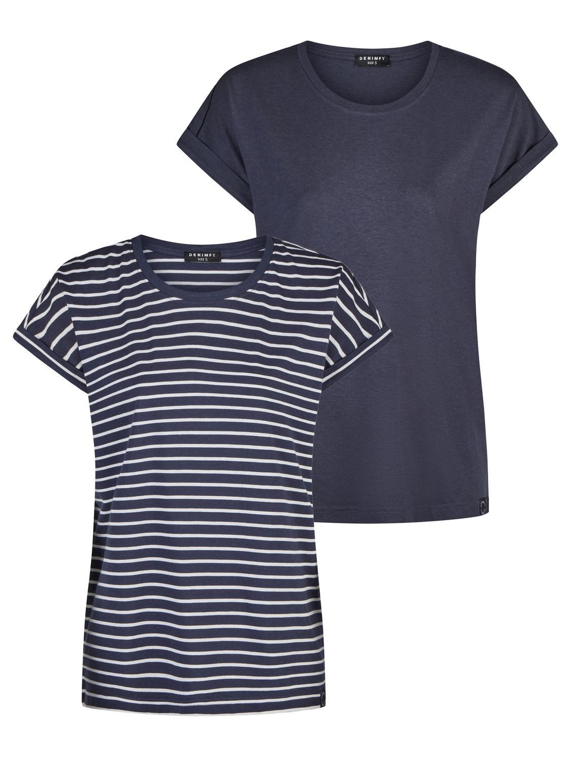 DENIMFY T-Shirt Damen Top DFSophie Regular Fit (2-tlg) kurzarm Sommershirt mit Rundhalsausschnitt