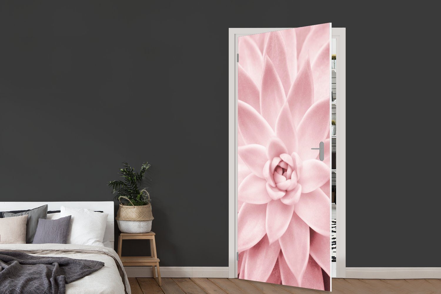 Matt, Pflanze, MuchoWow cm Natur - Tür, Fototapete - bedruckt, St), (1 75x205 - Türaufkleber, Türtapete für Blume Rosa