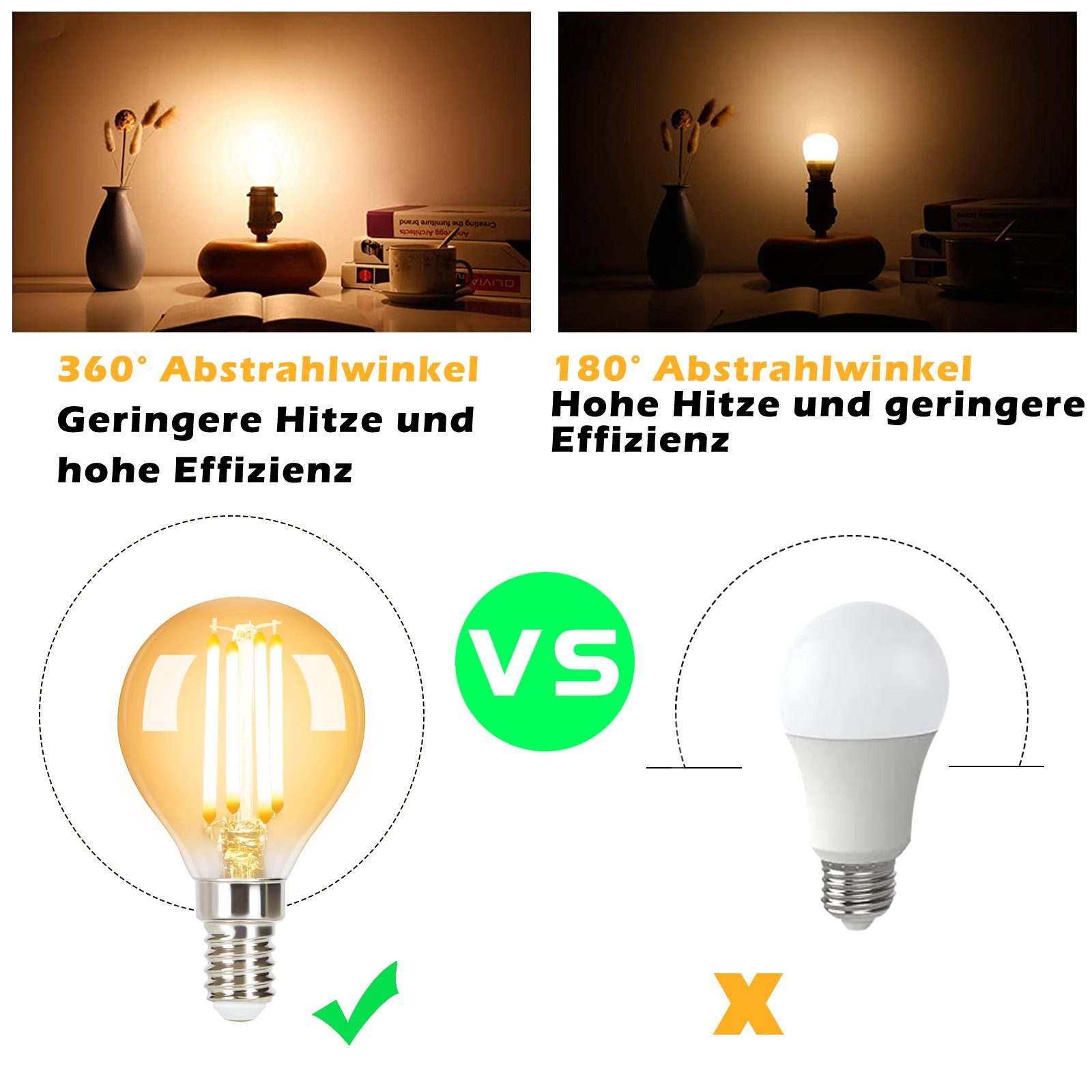 ZMH LED-Leuchtmittel Edison LED Vintage Glühbirne - G45 2700K E14//E27, E14 günstig online kaufen