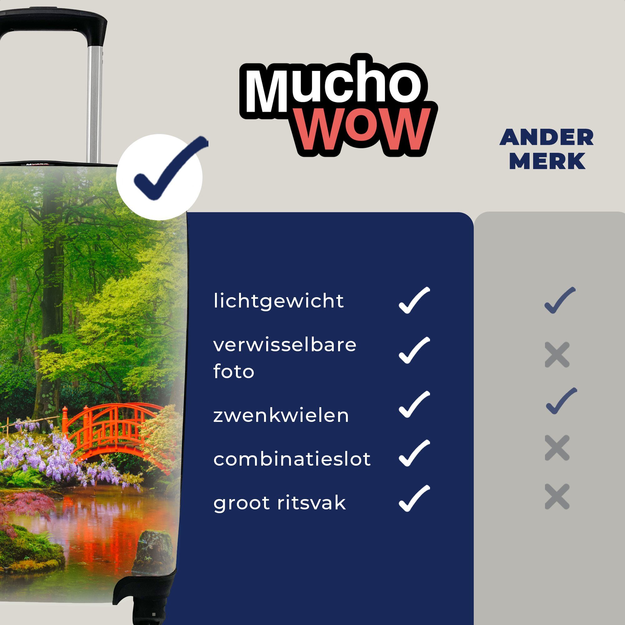 MuchoWow Handgepäckkoffer Brücke - Japanisch Bäume für Botanisch - rollen, Reisetasche Rollen, Ferien, Reisekoffer 4 Trolley, mit Blumen, Handgepäck - 