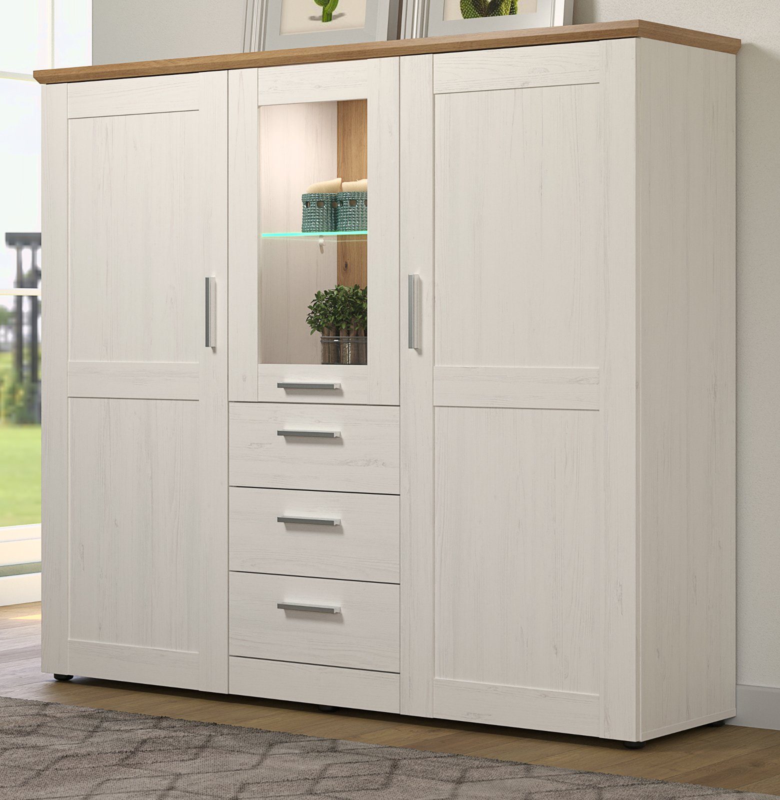 Furn.Design Highboard Cloud (Vitrinenschrank in Pinie günstig online kaufen