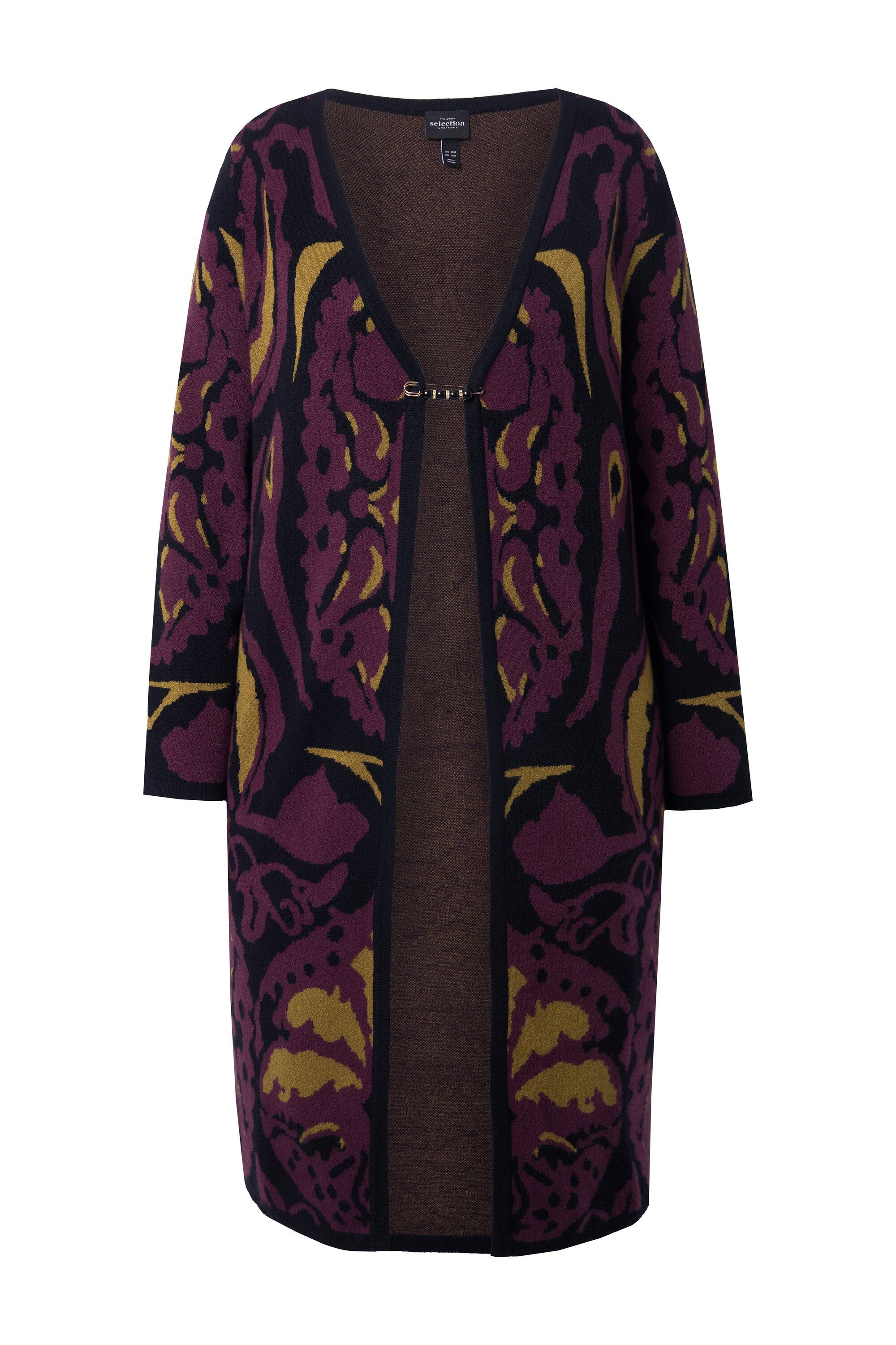 Ulla Popken Strickjacke Long-Strickjacke Ziernadel V-Ausschnitt Langarm günstig online kaufen