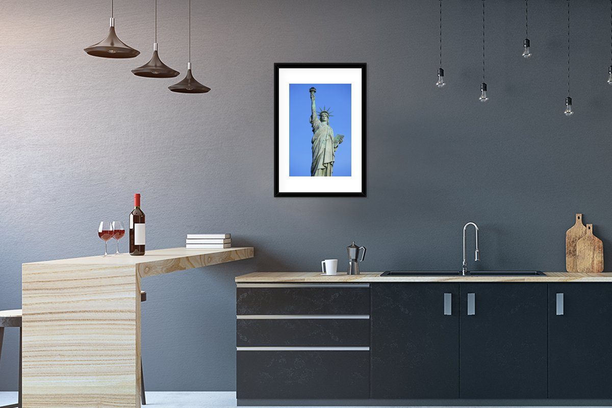 MuchoWow Poster Amerika - Freiheitsstatue - New York, (1 St), mit Rahmen, Kunstdruck, Gerahmtes Poster, Schwarzem Bilderrahmen