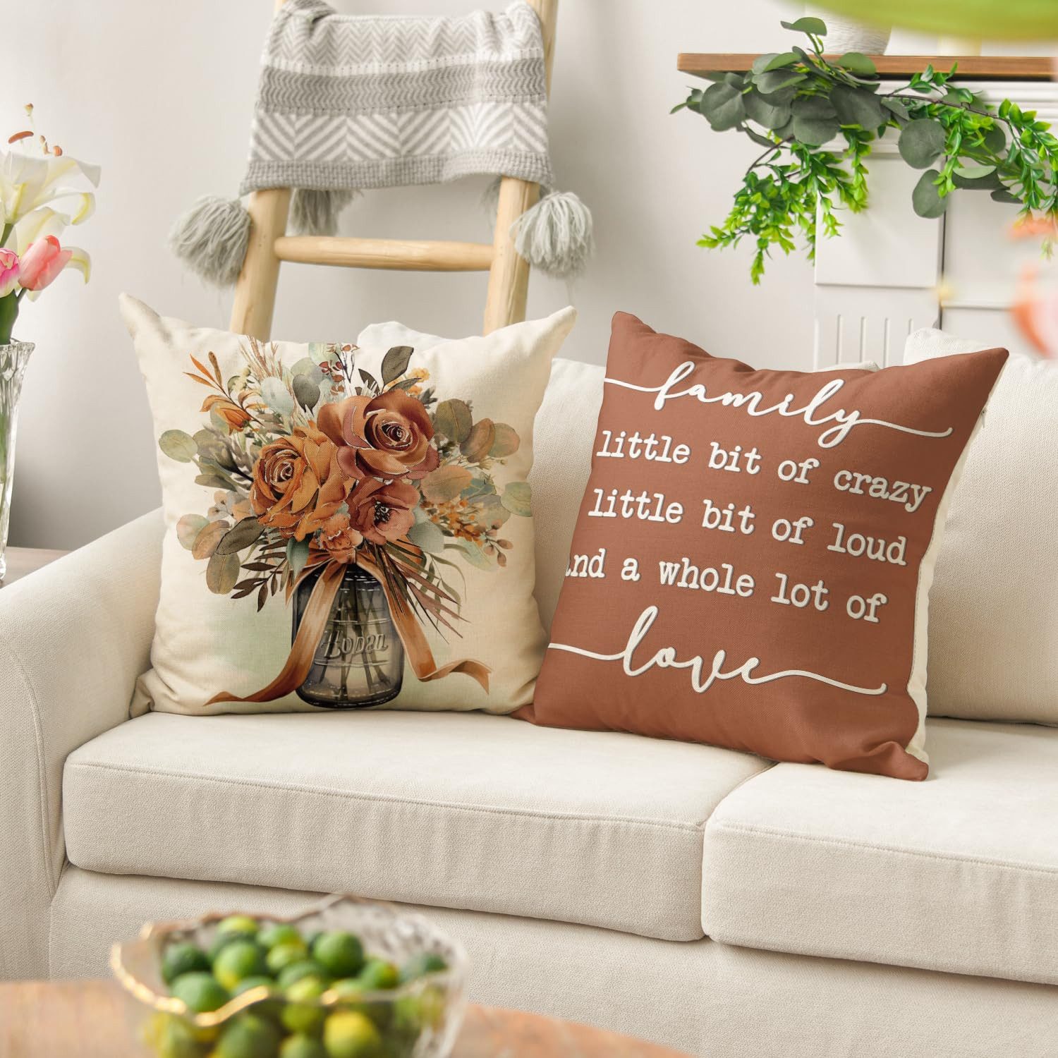 Sorvyzxn Kissenbezüge Kissenbezüge Herbst, Dekokissenhüllen mit Eukalyptus-Blumenmotiv und, (4 Stück), 45 × 45 cm, Kissenhüllen für Sofa, Sessel und Wohnbereich – Bild 4 von 5