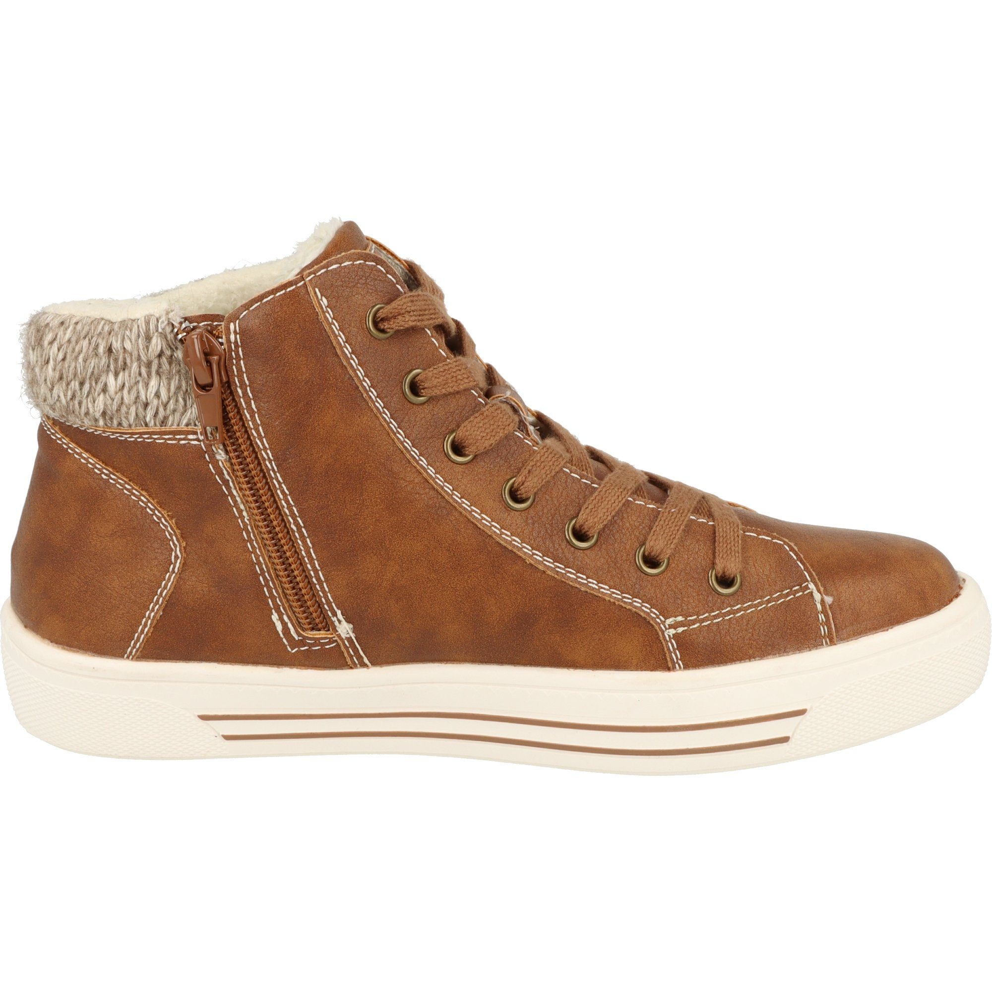 Halbschuhe Sneaker Hi-Top Schuhe Damen Freizeit Jane Klain gefüttert Cognac Schnürschuh