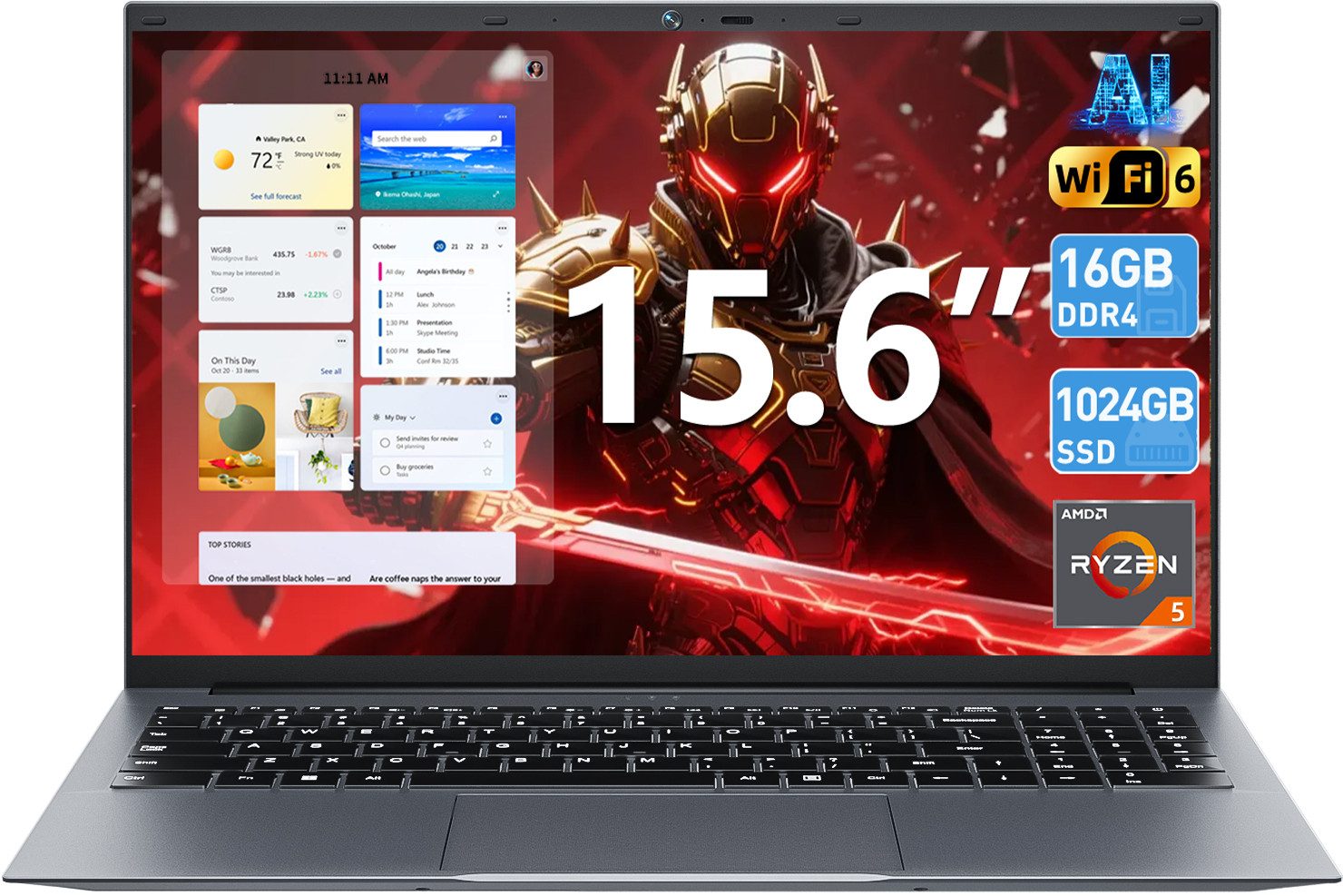 MENGHU 15,6" Schlankes Laptop 16GB Arbeitsspeicher 512GB SSD 3,6 Ghz HDMI Notebook (AMD Ryzen 5 3500U, 512 GB SSD)