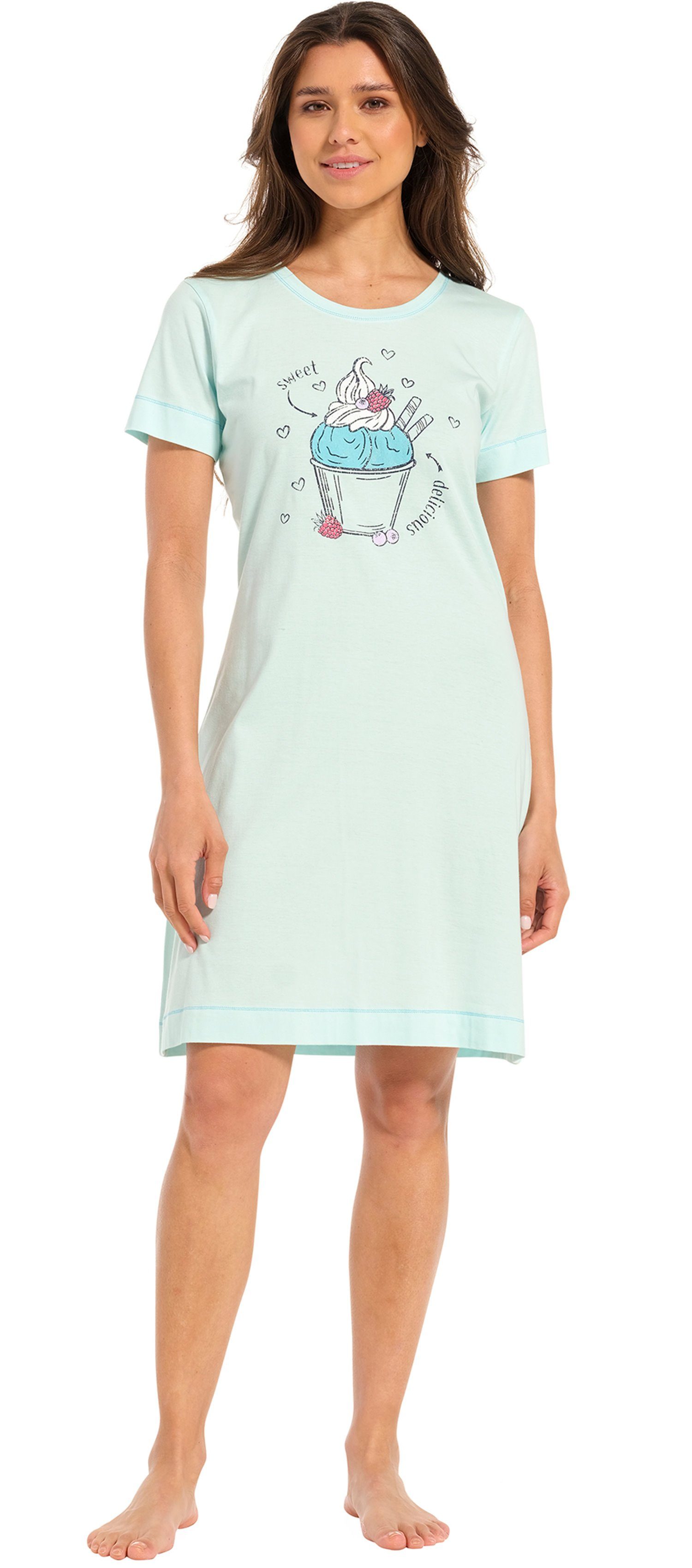 Rebelle Nachthemd Damen Schlafshirt mit kurzem Arm (1-tlg) Baumwolle